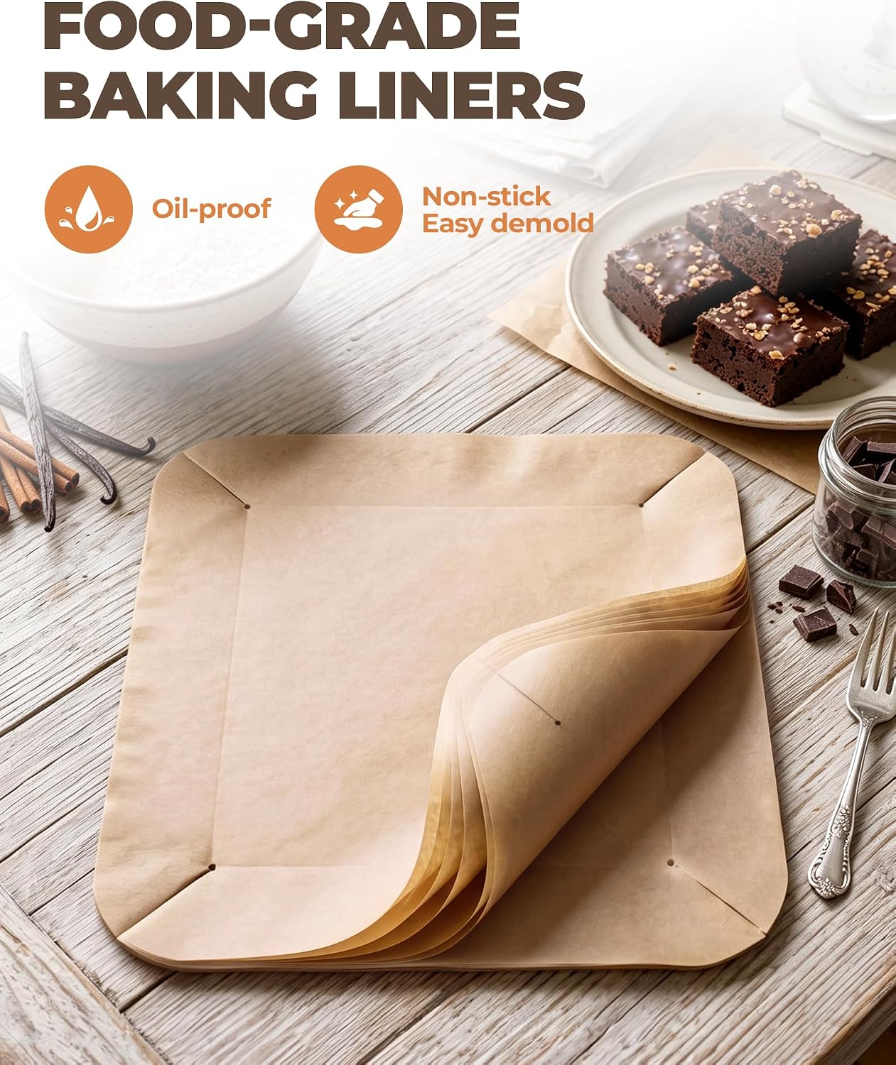 Bake Choice 8 x 8 Square Brownie Pan, Baking Pan with 30 Pcs Pre Cut Liners