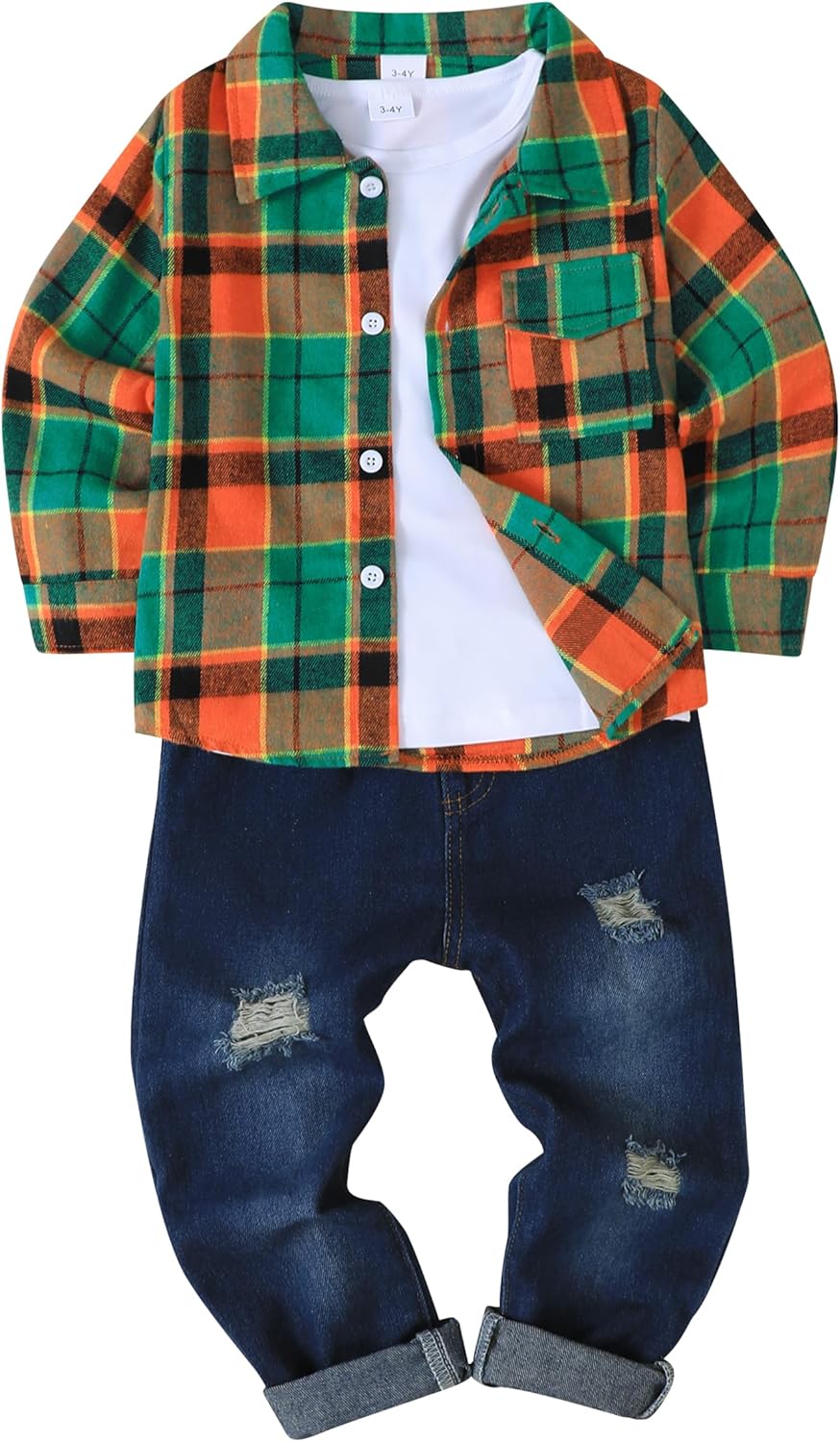 Renotemy Toddler Boy Clothes Fall Winter Outfits 3Pcs Fashion Flannel Shirts Ripped Jeans Pants Kids Boys Clothing Sets