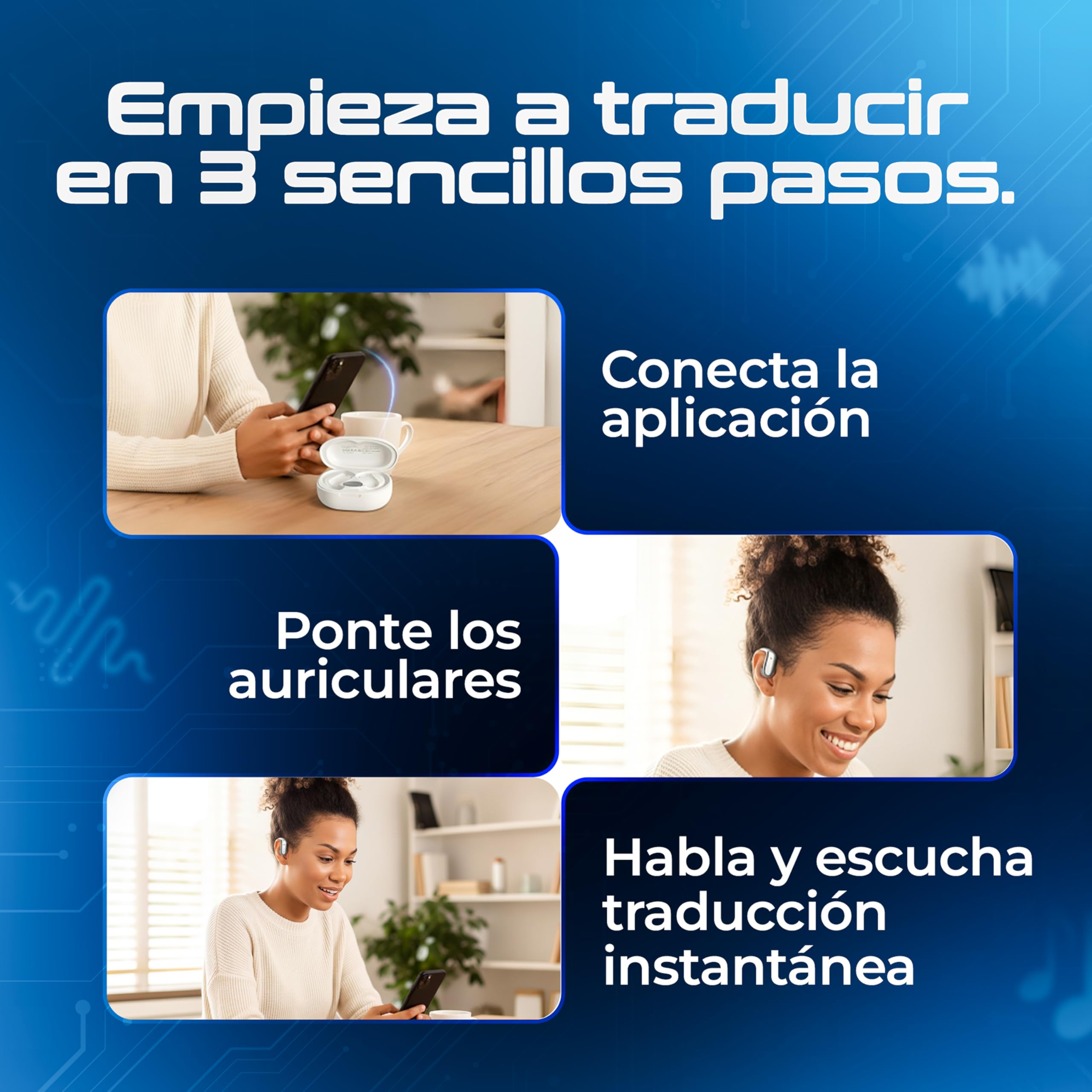 Auriculares Traductor en Tiempo Real - Auriculares Inalámbricos Bluetooth 5.4, Traductor Instantáneo de Voz, Auriculares Traductores Simultáneos IA, Traductor de Idiomas con Voz en Tiempo Real