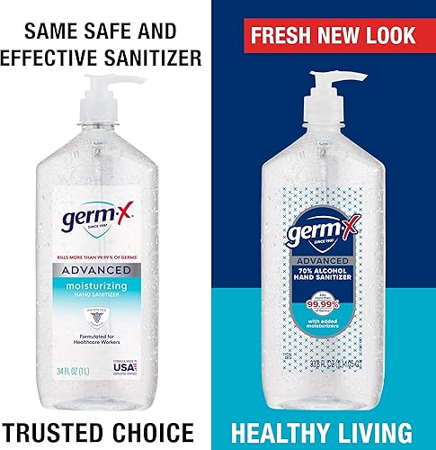Miniatura 3 de Germ-X Advanced - Desinfectante de manos, 34 onzas líquidas (1 litro), gel transparente hidratante con menos secado, fórmula sin enjuague, botella