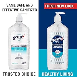 Germ-X Advanced Hand Sanitizer, 34 Fl Oz (1 Liter), Less Drying Moisturizing Clear Gel, No Rinse Formula, Large Family Size Pump Bottle