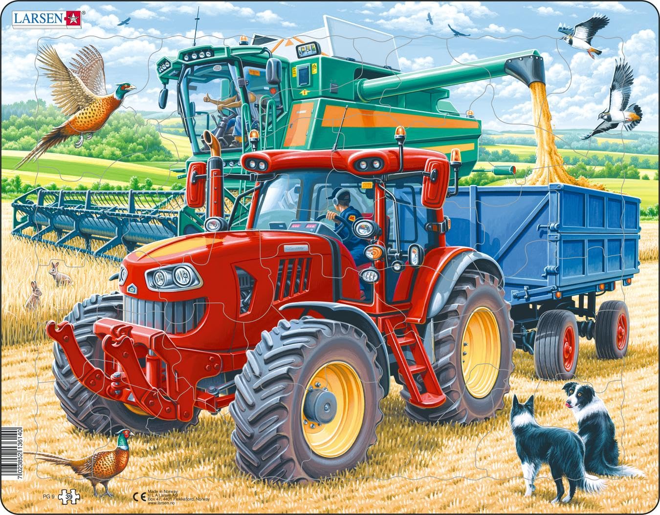Larsen Puzzles PG9 Cool Tractor & Combine Harvester Jigsaw Puzzle, 39 Pieces, Farm Puzzle for Kids 3+, Figure Pieces
