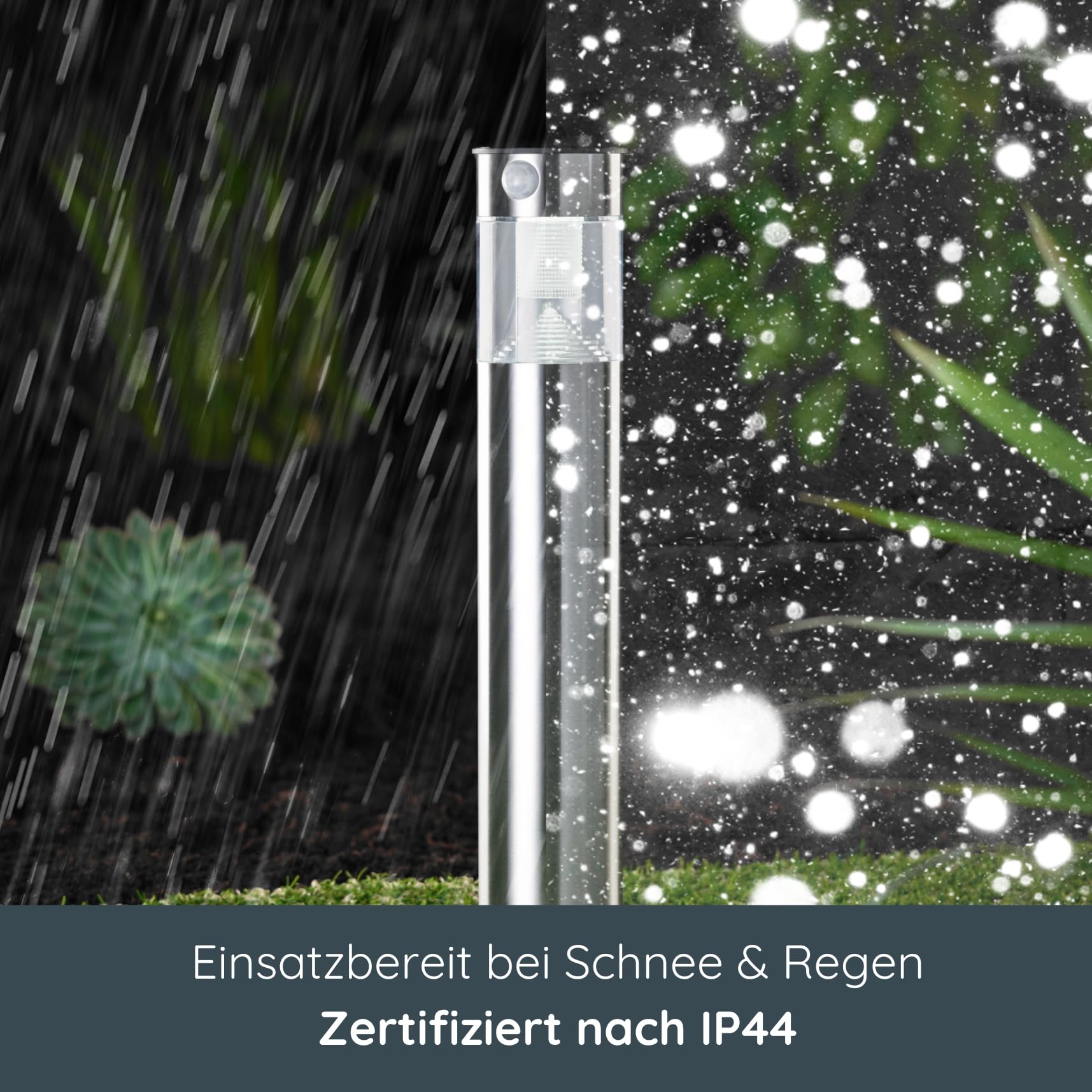 MeLiTec Solar Gartenleuchte mit Bewegungsmelder & Dämmerungssensor – Edelstahl Wegeleuchte, Außen, IP44 – Solarlampe kaltweiß