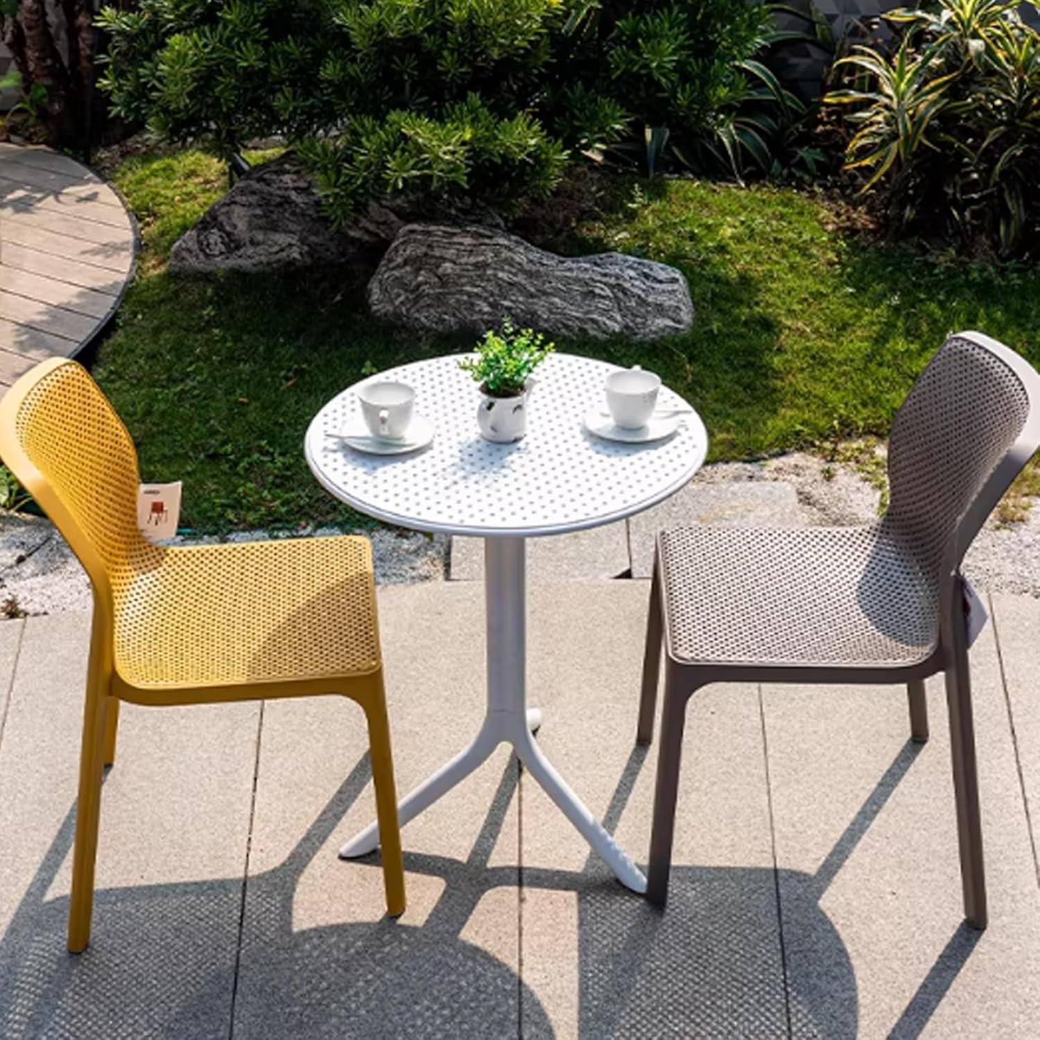 Outdoor Balcony - One Table and Two Chairs Garden Courtyard Terrace Small Round and(D)