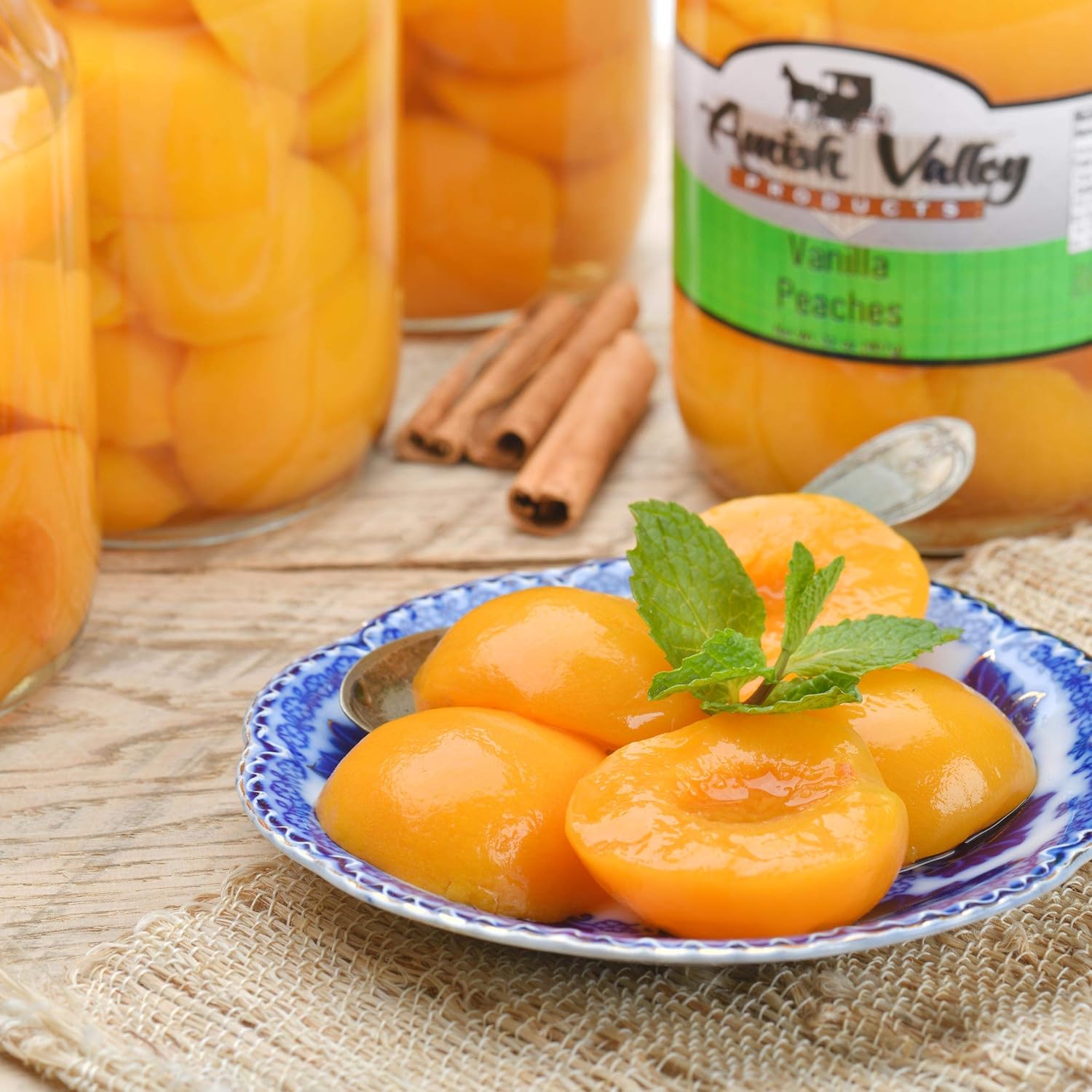 Amish Valley Products Old Fashioned VANILLA Peaches Halves Canned Jarred Peach in 32 oz Glass Jar (2 QT Jars)