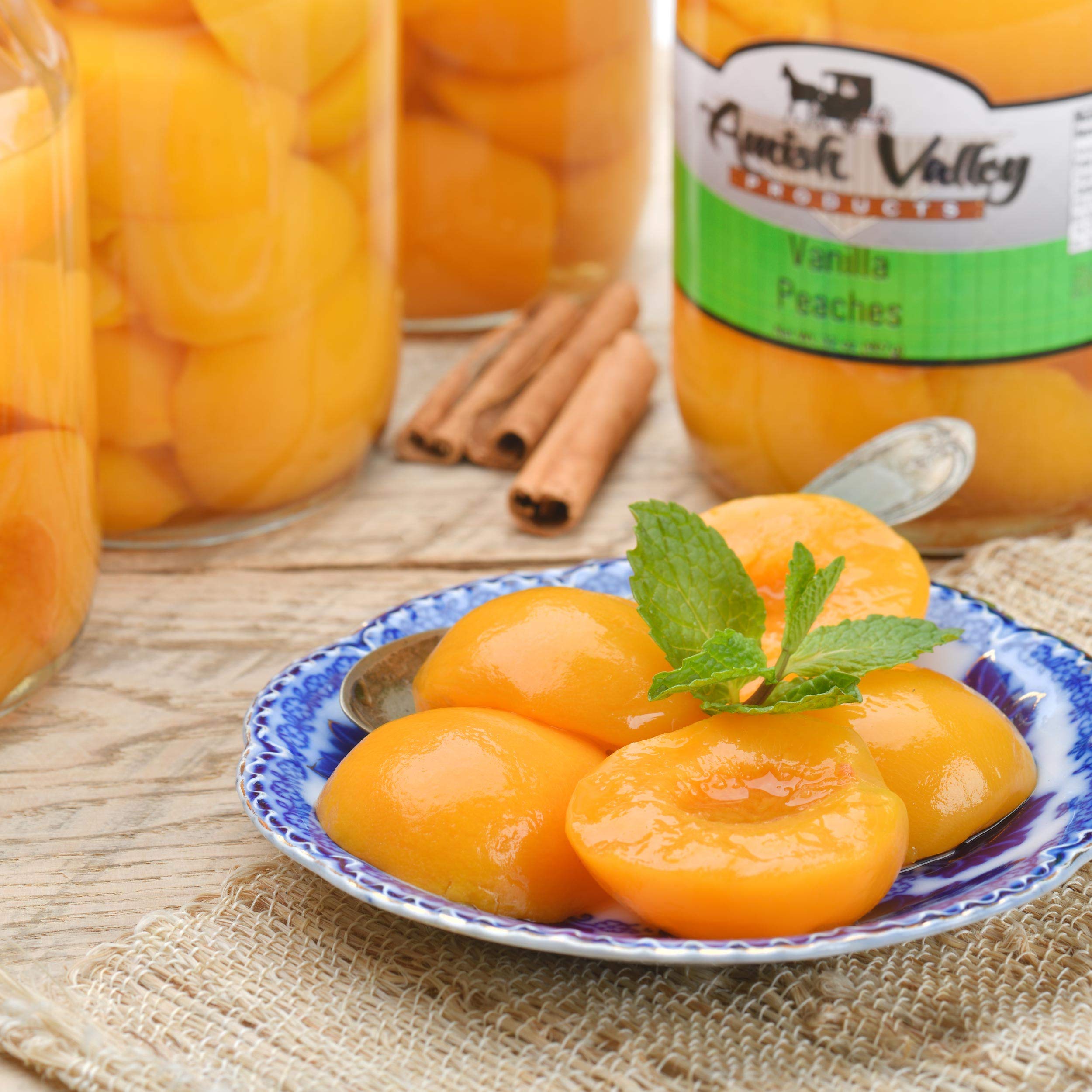 Amish Valley Products Old Fashioned VANILLA Peaches Halves Canned Jarred Peach in 32 oz Glass Jar