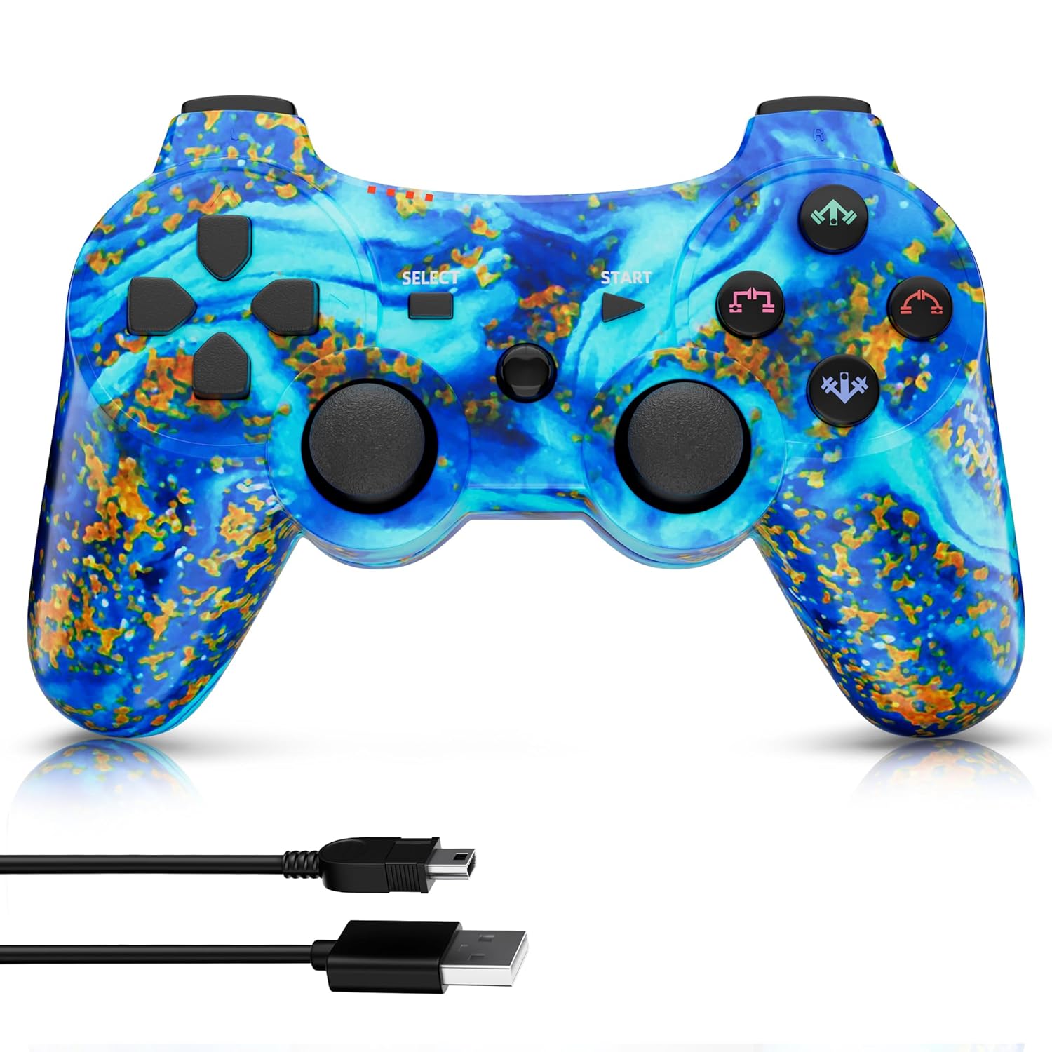 ISHAKO Wireless Controller for PS3/PC, Dual Vibration Controller with 6-Axis Motion Sensing, Ergonomic Non-Slip Design for PlayStation 3/PC Gaming - Blue