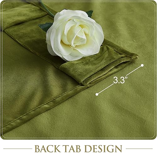 Miniatura 4 de StangH Cortinas de terciopelo verde oliva de 96 pulgadas para sala de estar, decoración de lujo para el hogar, oscurecimiento de la habitación,