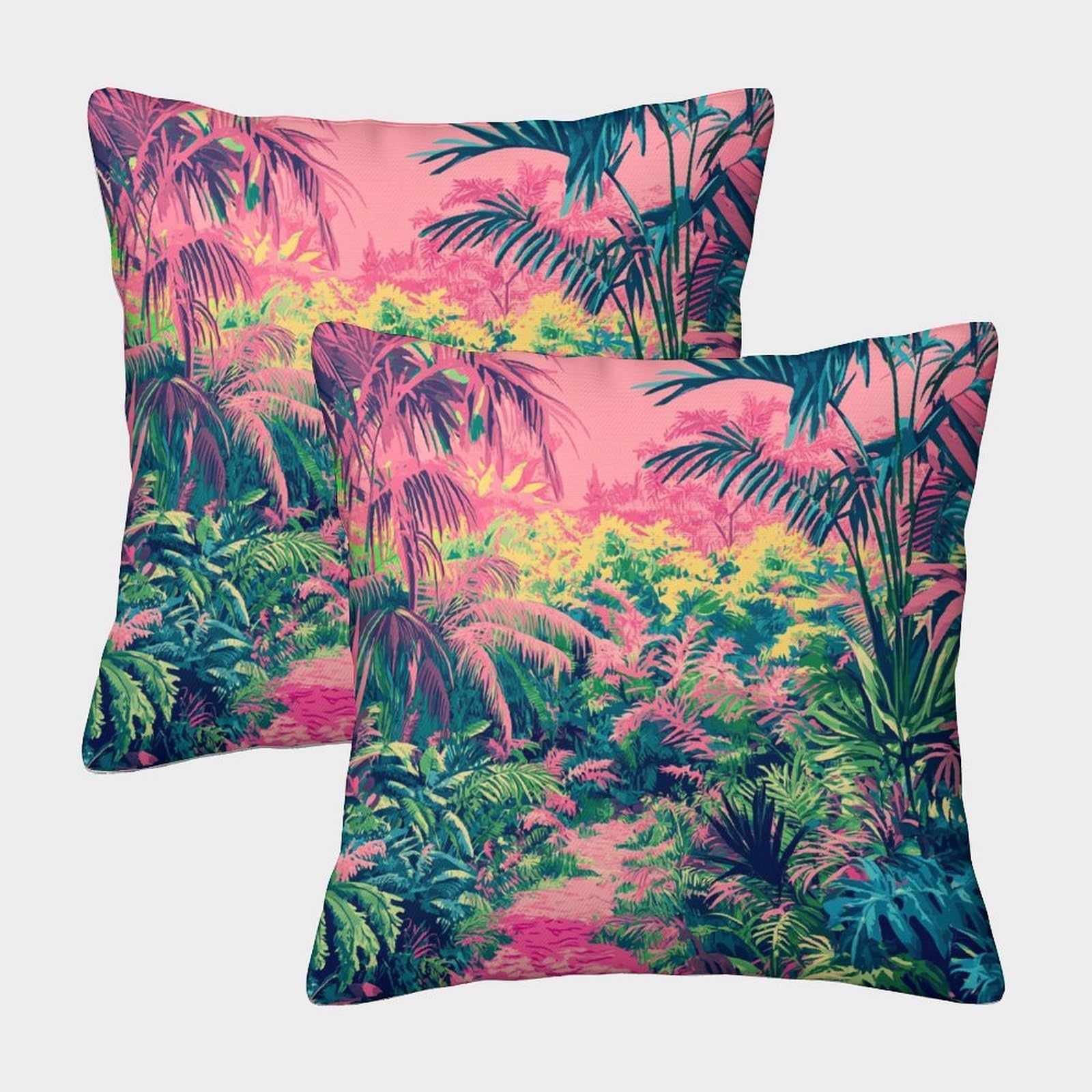 kaiyun 2 Pack Pink, Green Jungle-Plants 3D Cushion Cover Pillow Cover Sofa Outdoor Decoration Square 40x40cm