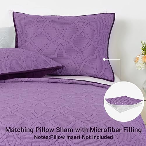 Miniatura 5 de Rosecret Juego de edredones de algodón tamaño King, reversible, color morado oscuro, resistente a las arrugas y a la decoloración, colcha geométrica