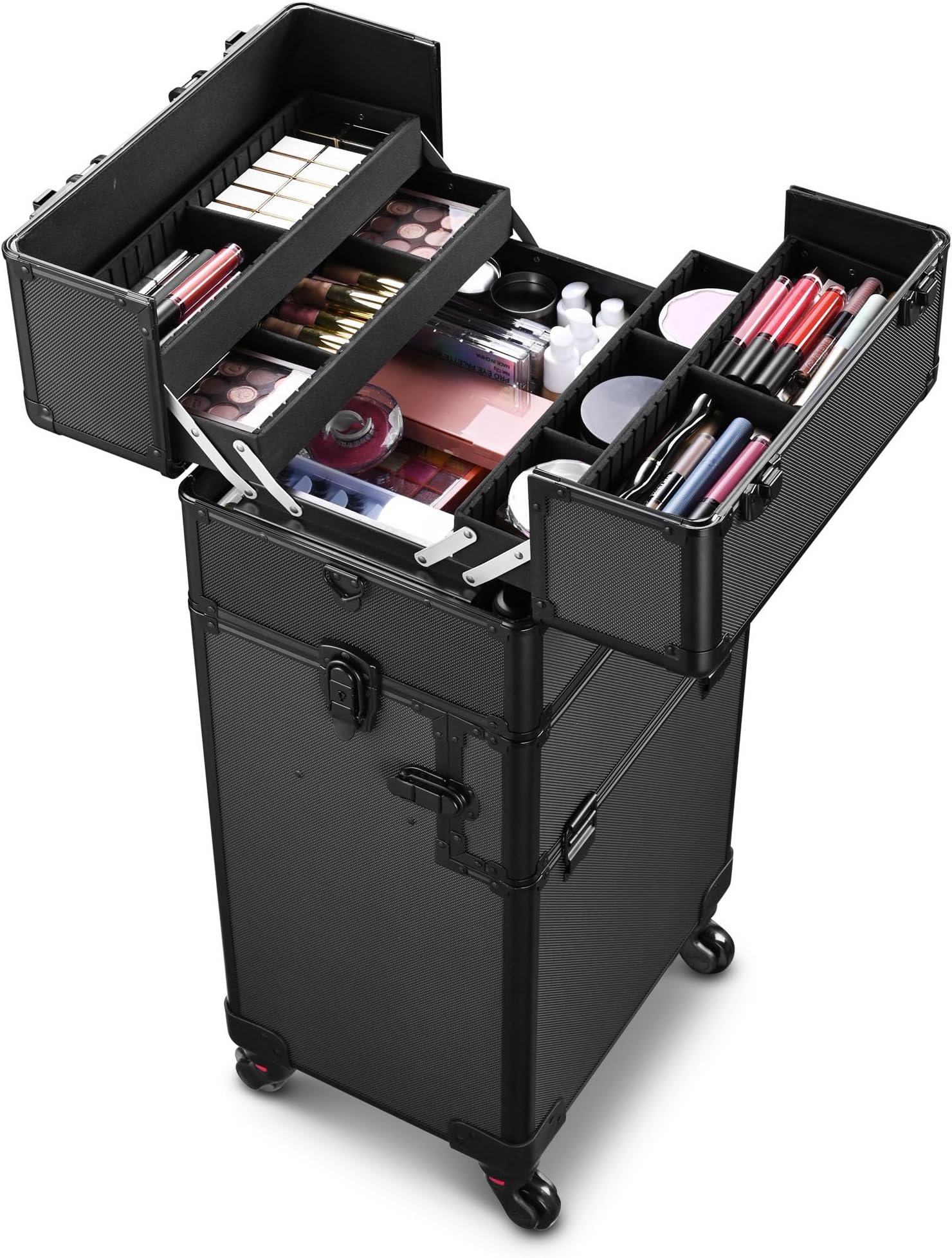 2in1 Pro Aluminum Rolling Makeup Cosmetic Train Case 38 Lockable Wheeled Box by AW