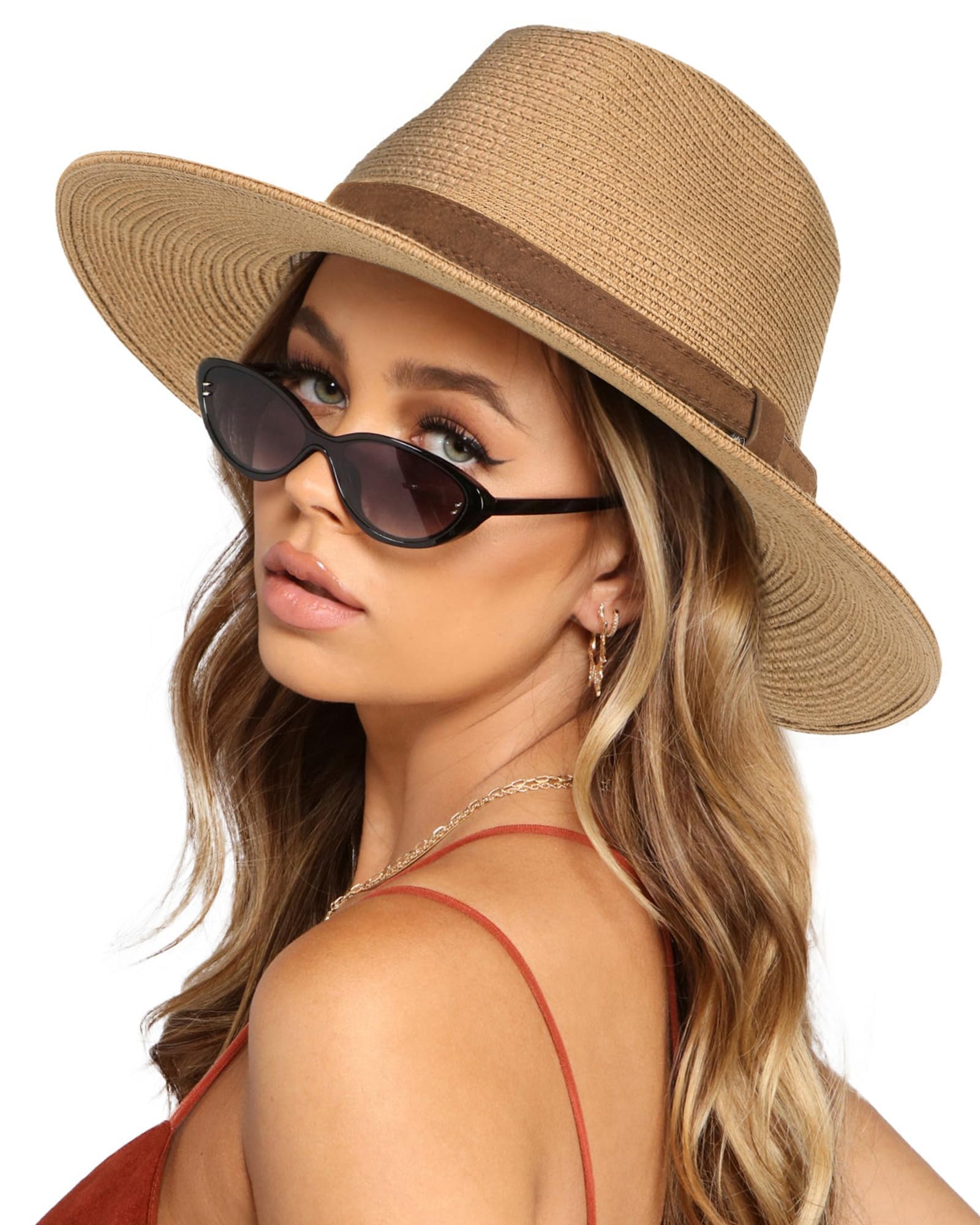 FURTALK Unisex Panamahut Breite Krempe Sonnenhut für Damen und Herren Sommerhut UV-Schutz Strandhut Verstellbare Strohhut