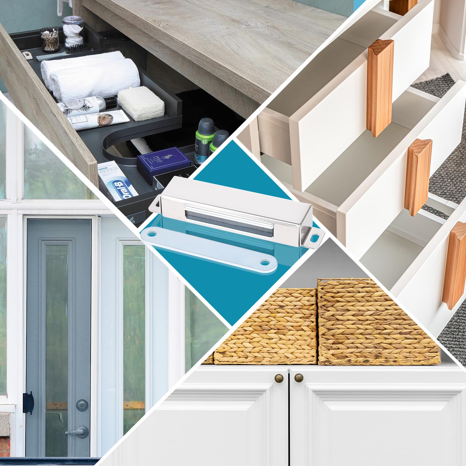 MIN CI Paquete de 4 cierres magnéticos para puerta, imanes fuertes resistentes de 45 kg, imanes de puerta de neodimio, imanes magnéticos de acero inoxidable para armarios, cocina, baño, armario