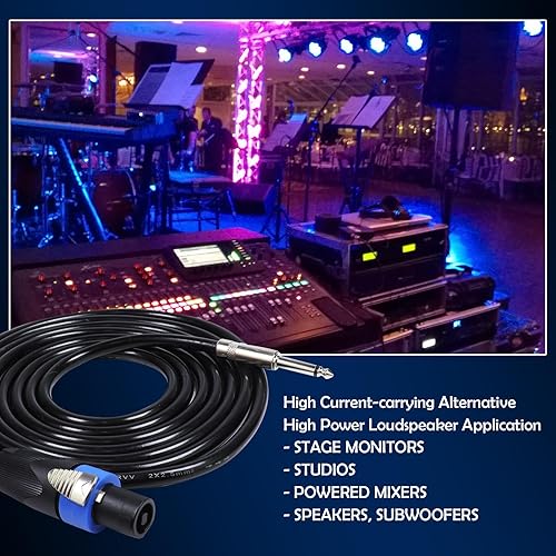 Miniatura 10 de HBU Paquete de 1 cable Speakon a 14 de 10 pies, 1 cable Speak-On macho a cable TS de 14 de pulgada y 0.250 in para altavoz, altavoz, amplificador,