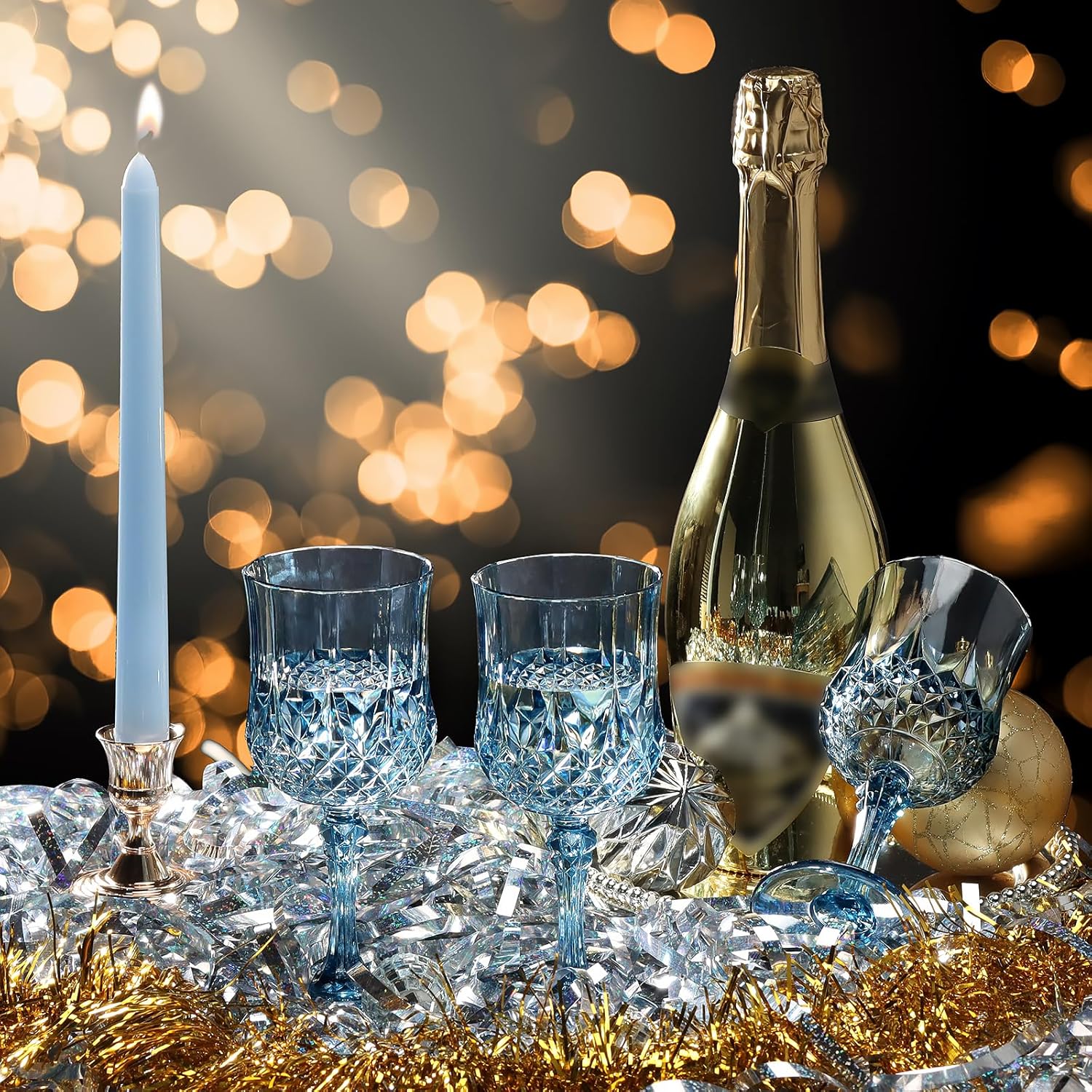 Photo 1 of XUWAIDSGN 7oz Plastic Vintage Wine Glasses Drinking Glasses Unbreakable Wedding Glassware Crystal Water Goblets Reusable Drinkware Vintage Champagne Flutes (48, Blue) 