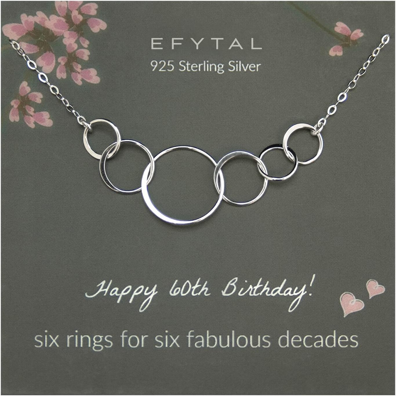 EFYTAL 60th Birthday Gifts for Women, Sterling Silver Necklace for 60 Year Old Woman, Cool 60th Birthday Gift Ideas, Turning 60