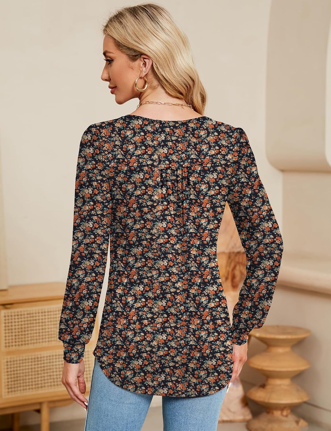 Rapbin Womens Square Neck Puff Sleeve Tops Dressy Casual Eyelet Long Sleeve Shirts Loose Trendy Blouses S-XXL - Image 2