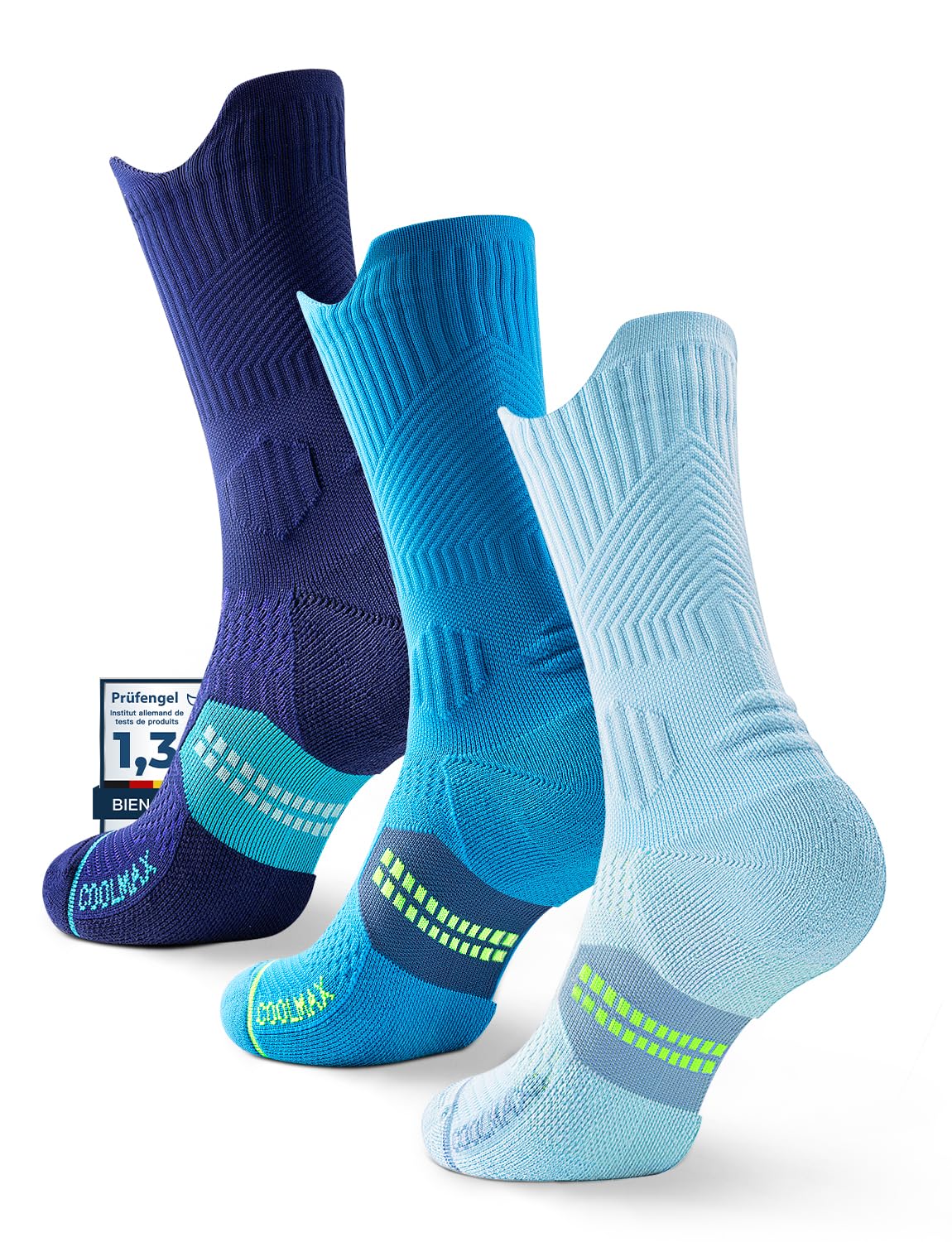 Juclise Chaussettes de course à pied en bambou Coolmax pour homme, compression, évacuation de l'humidité