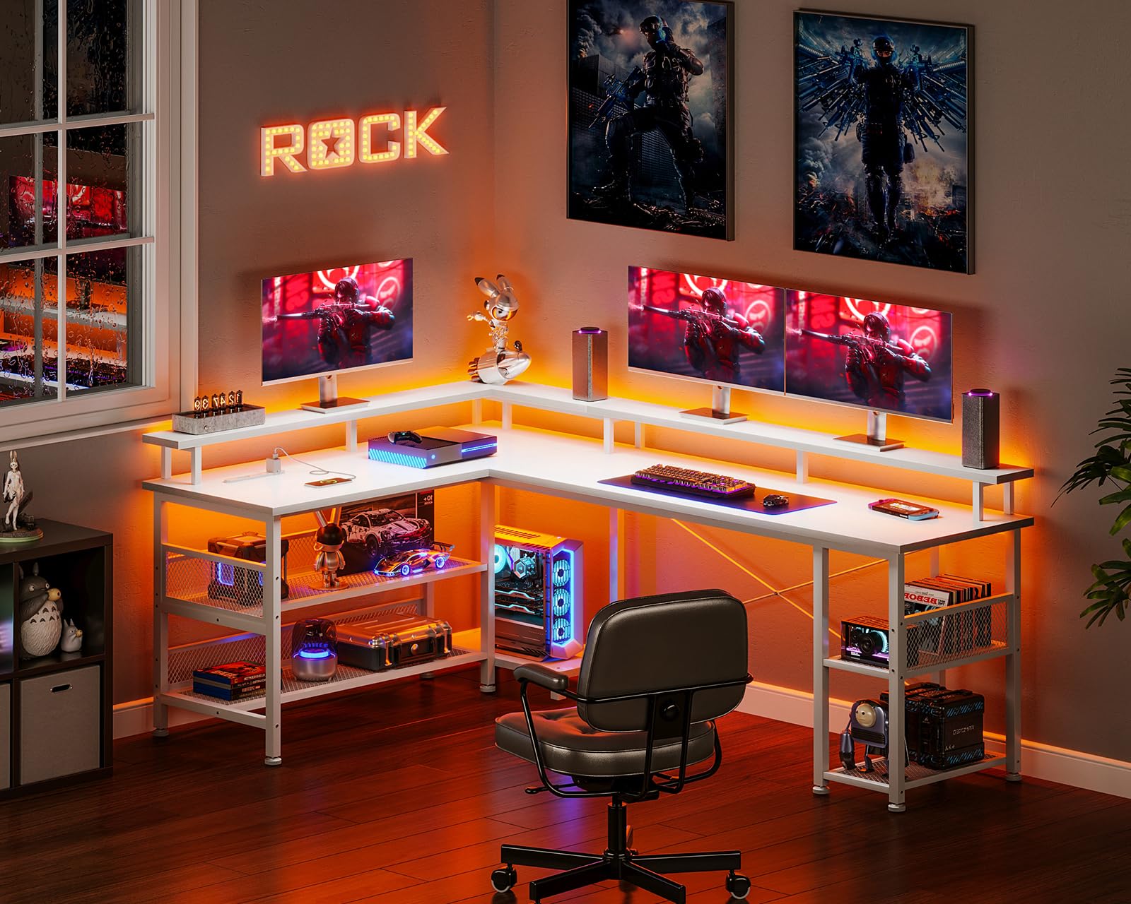 Amazon | AODK ゲーミングデスク パソコンデスク コンセント付き