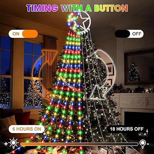 Miniatura 7 de Decoraciones para árbol de Navidad, 16.4 pies, 323 luces LED, luces de cascada con decoración de árbol, 8 modos y temporizador, luces al aire libre