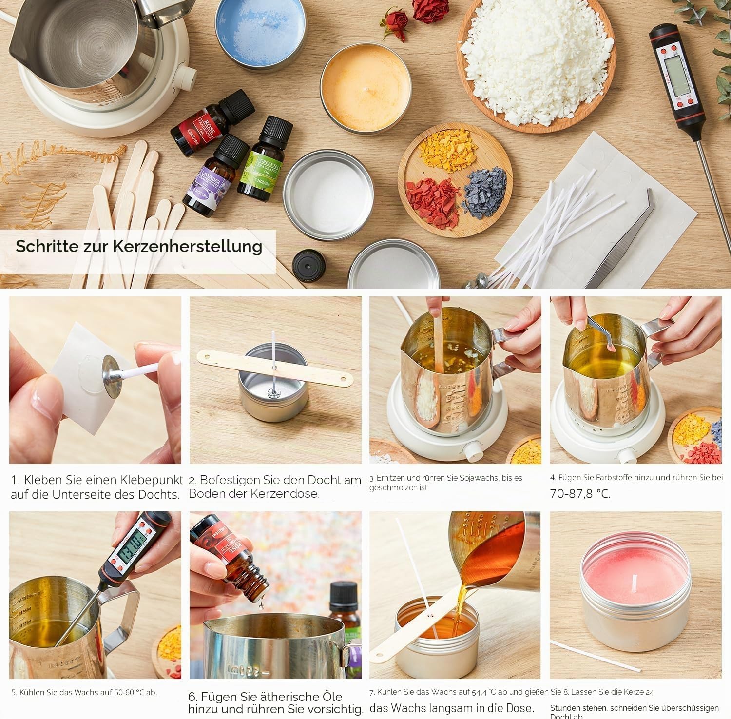 Shuttle Art Kerzen Selber Machen Set, DIY Kerzenherstellung Set mit 1,36kg Sojawachs, Schmelztopf, Duftöl, Dochten, Kerzendosen, Farbstoffen, Kerzen ziehen, Candle Making Kit, Duftkerzen Selber Machen