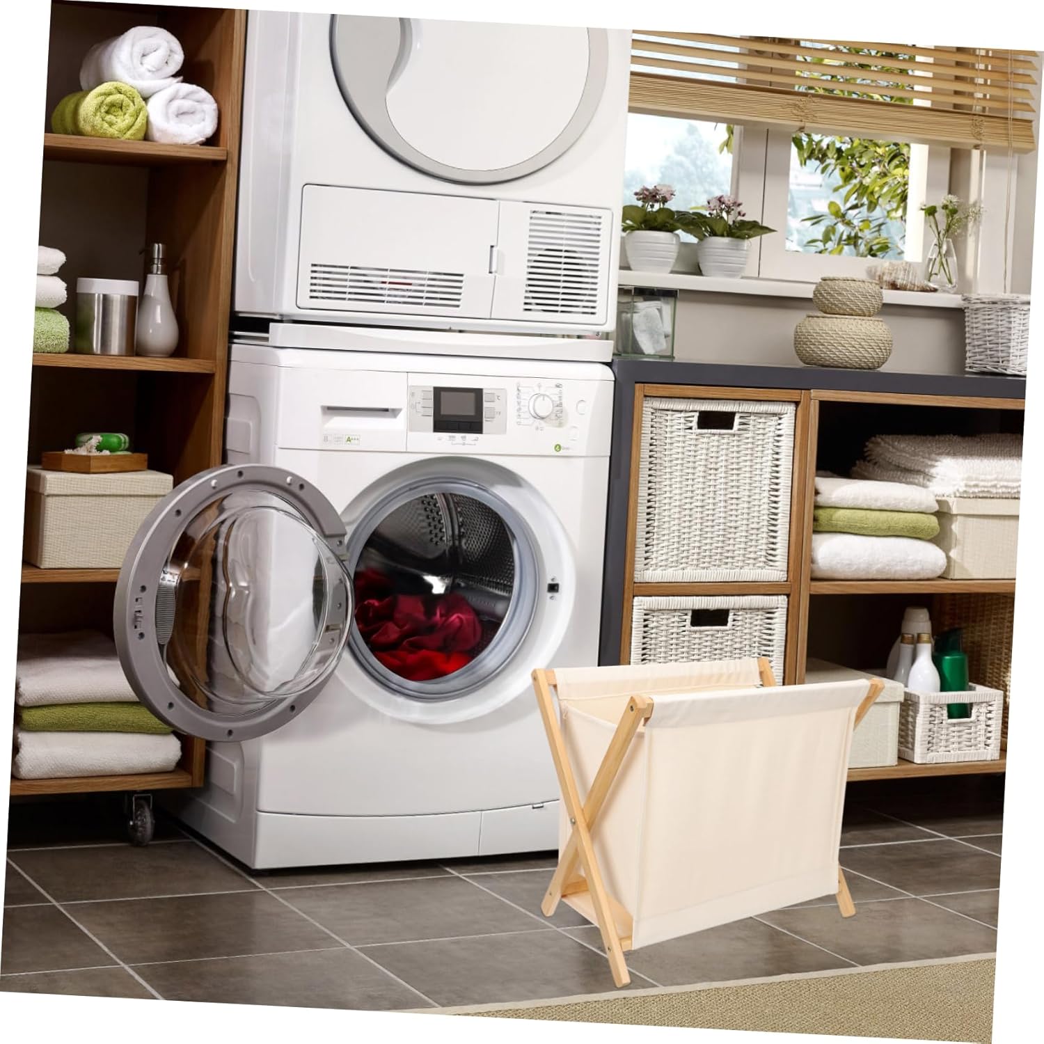 Foldable Laundry Basket Small Beige Cotton Linen Storage Organizer for Bedroom