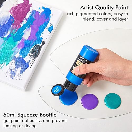 Miniatura 3 de Shuttle Art Pintura acrílica metálica de 30 colores, pintura acrílica metálica con 10 pinceles y 1 paleta, 2.0fl oz2 onzas, pigmentos ricos, pintura