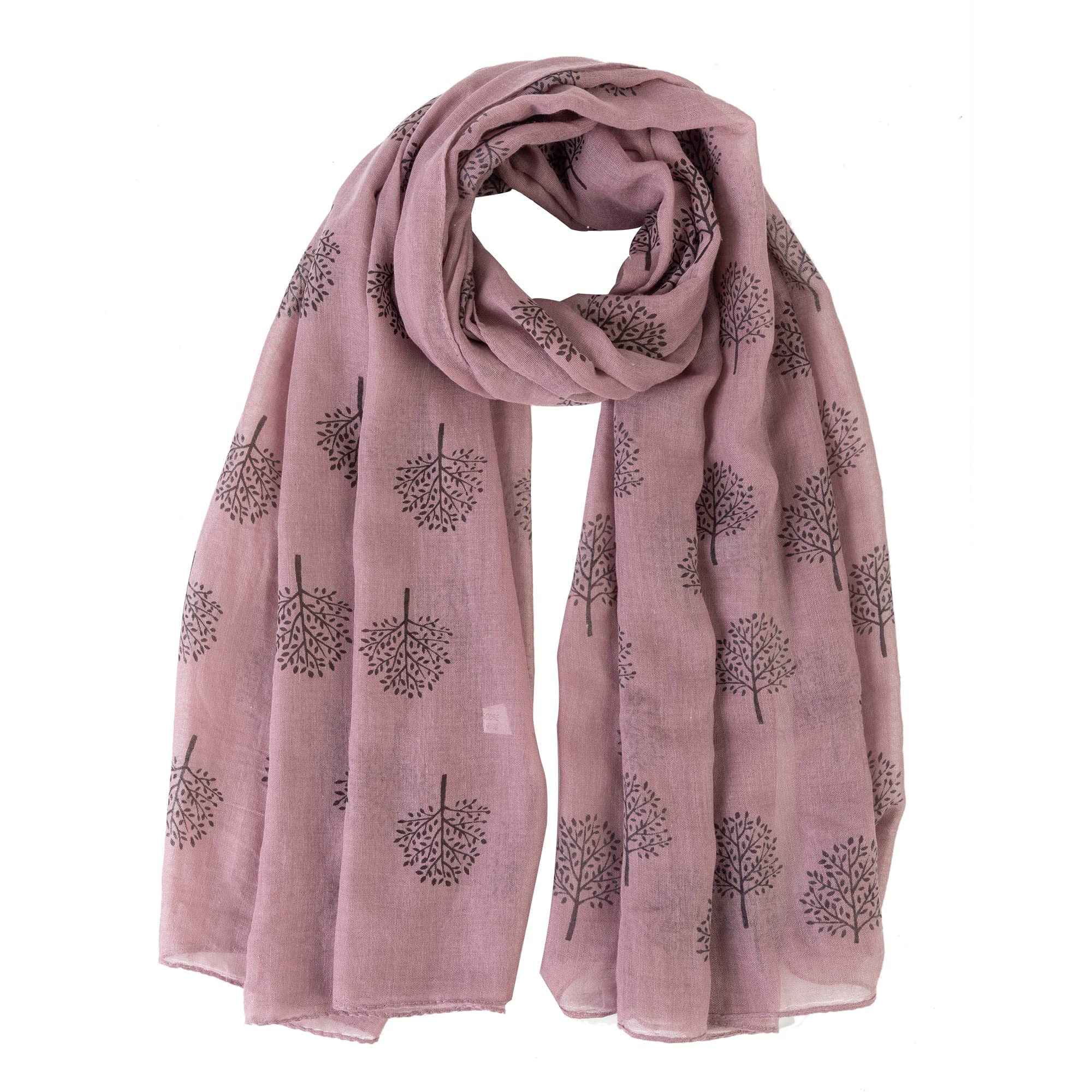 London Scarfs Women's Dusty Pink With Black Tree Glitter Mulberry Trees Scarf Foil Printed Tree Fashion Wrap (Dusty Pink With Black Tree)