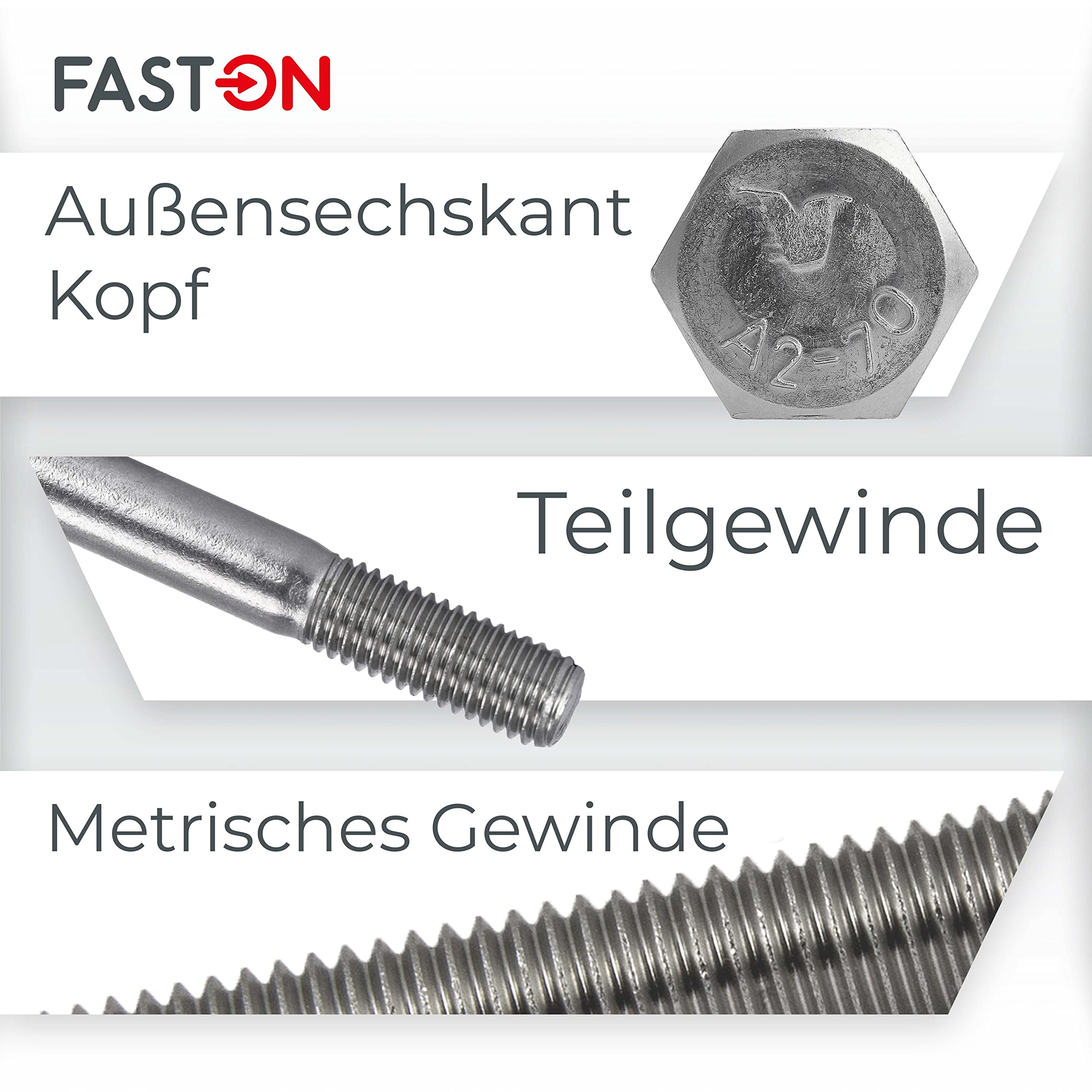 FASTON® Sechskantschrauben mit Schaft M8x230 Edelstahl A2 V2A (10 Stück) DIN 931 Maschinenschrauben Sechskant Schraube Maschinenschraube mit Teilgewinde rostfrei