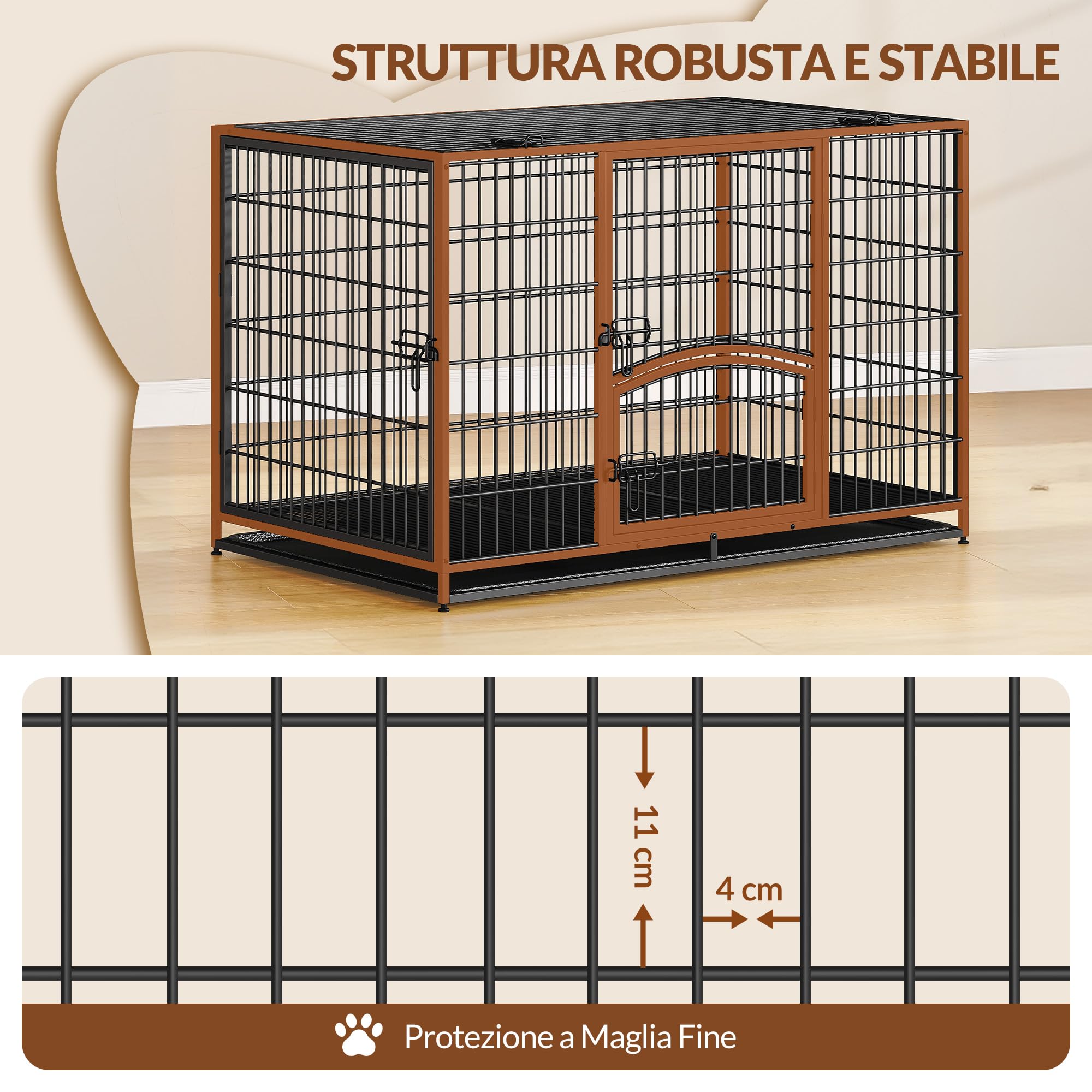 Hundekäfig Hochbelastbar, XXL Gitterbox für Zuhause, 4-Türiger Hundebox Metall mit Seitentür und Herausnehmbares Bodenschale, Leicht zu Reinigen, Haustierkäfig, Schwarz, 122 x 74,5 x 80,5 cm