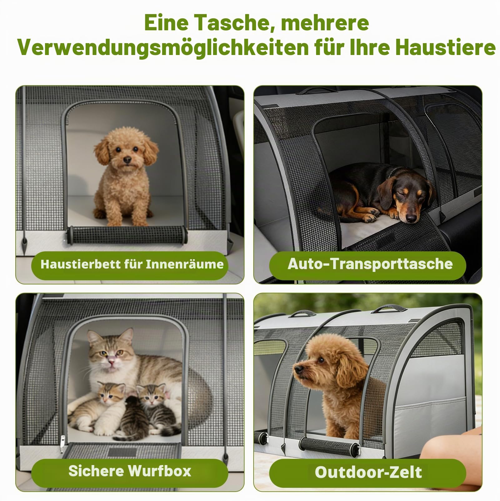 Faltbare Hundebox Auto, Transportbox Katze mit Zwei Türen, Atmungsaktiver Tragbarer Hundetransportbox Auto, Hunde Autositz für Haustiere, 100 × 50 × 50 cm Großer Raum, mit Sicherheitsgurt-Clips