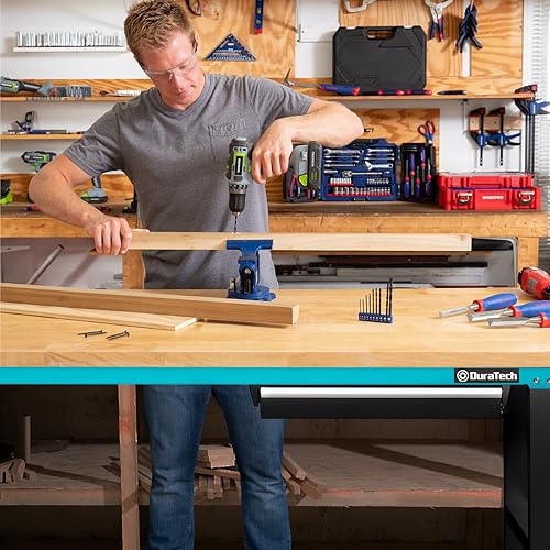 Miniatura 6 de DURATECH Banco de trabajo ajustable de 72 pulgadas, mesa de trabajo de madera de goma resistente con cajón, estación de trabajo de 6 pies con