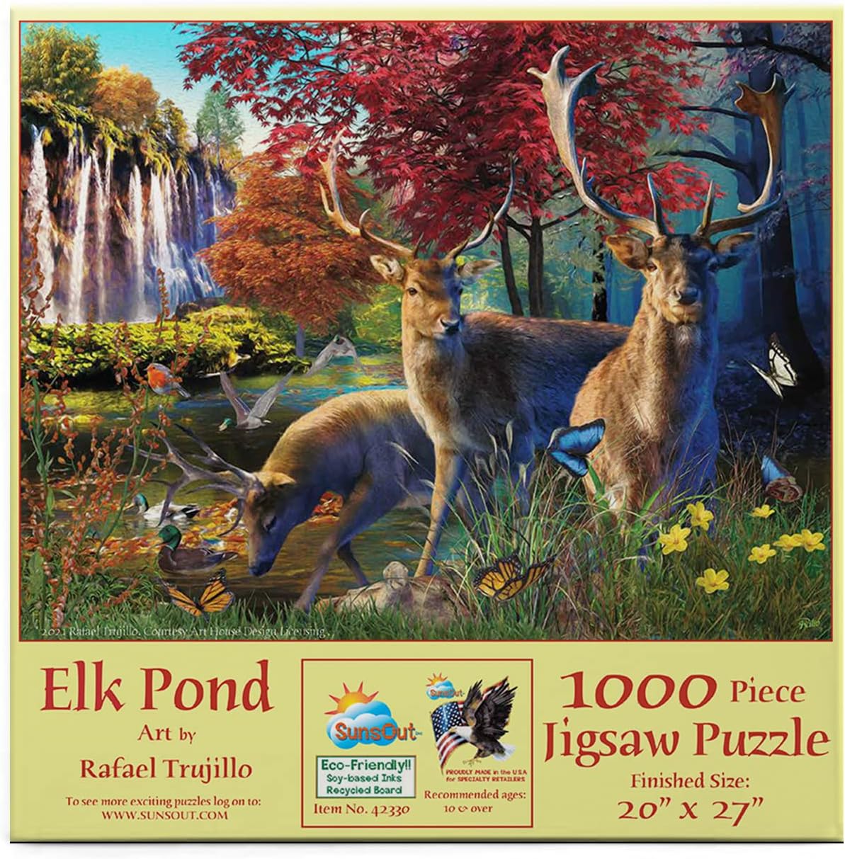 SUNSOUT INC - Elk Pond - 1000 pc Jigsaw Puzzle by Artist: Rafael Trujillo - Finished Size 20" x 27" - MPN# 42330