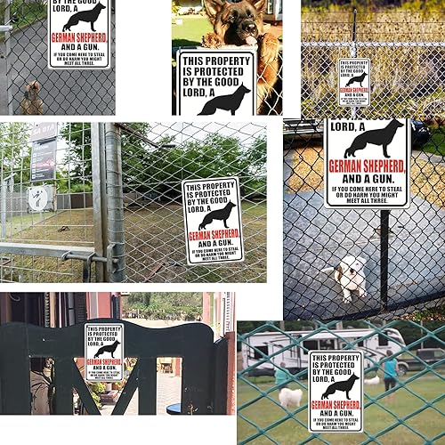 Miniatura 4 de FENGYIN ART - Señales de advertencia de pastor alemán, cartel de cuidado con el pastor alemán, letrero de cuidado con el perro, agujeros