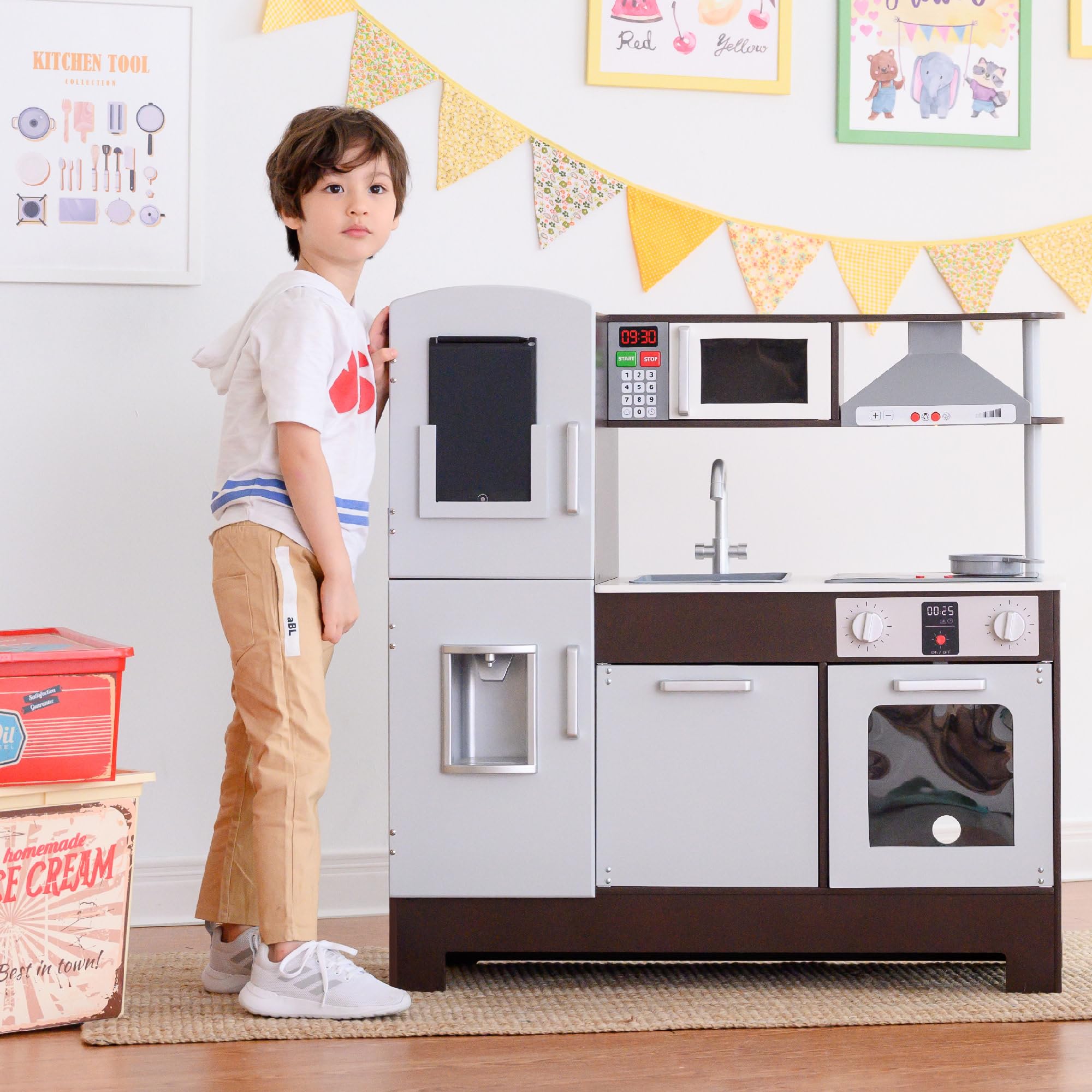 Teamson Kids Munich Cucina per Bambini in Legno e scrittoio con Le batterie Grigio TD-13411A