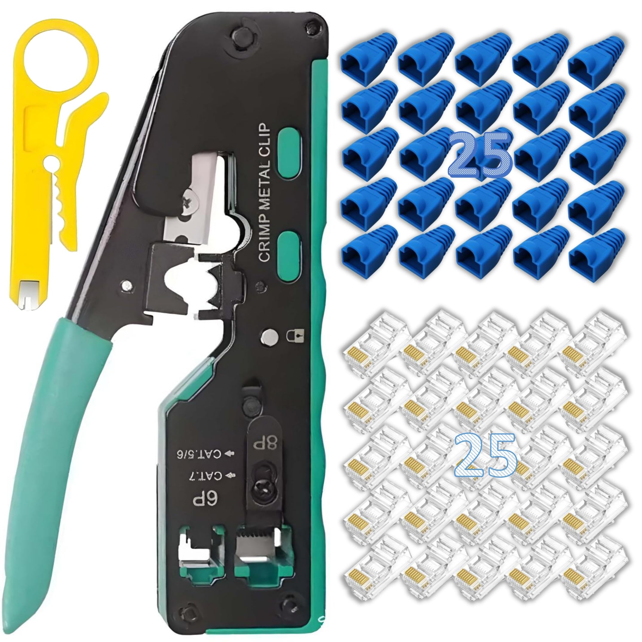 RJ45 Pass Through Crimping tool kit Compatible With Ethernet & Telephone Cable Crimp for Cat5 Cat5e Cat6 Cat6A Cat7 lan network wire and RJ11 RJ12 STP/UTP (Combo-3)-image-27