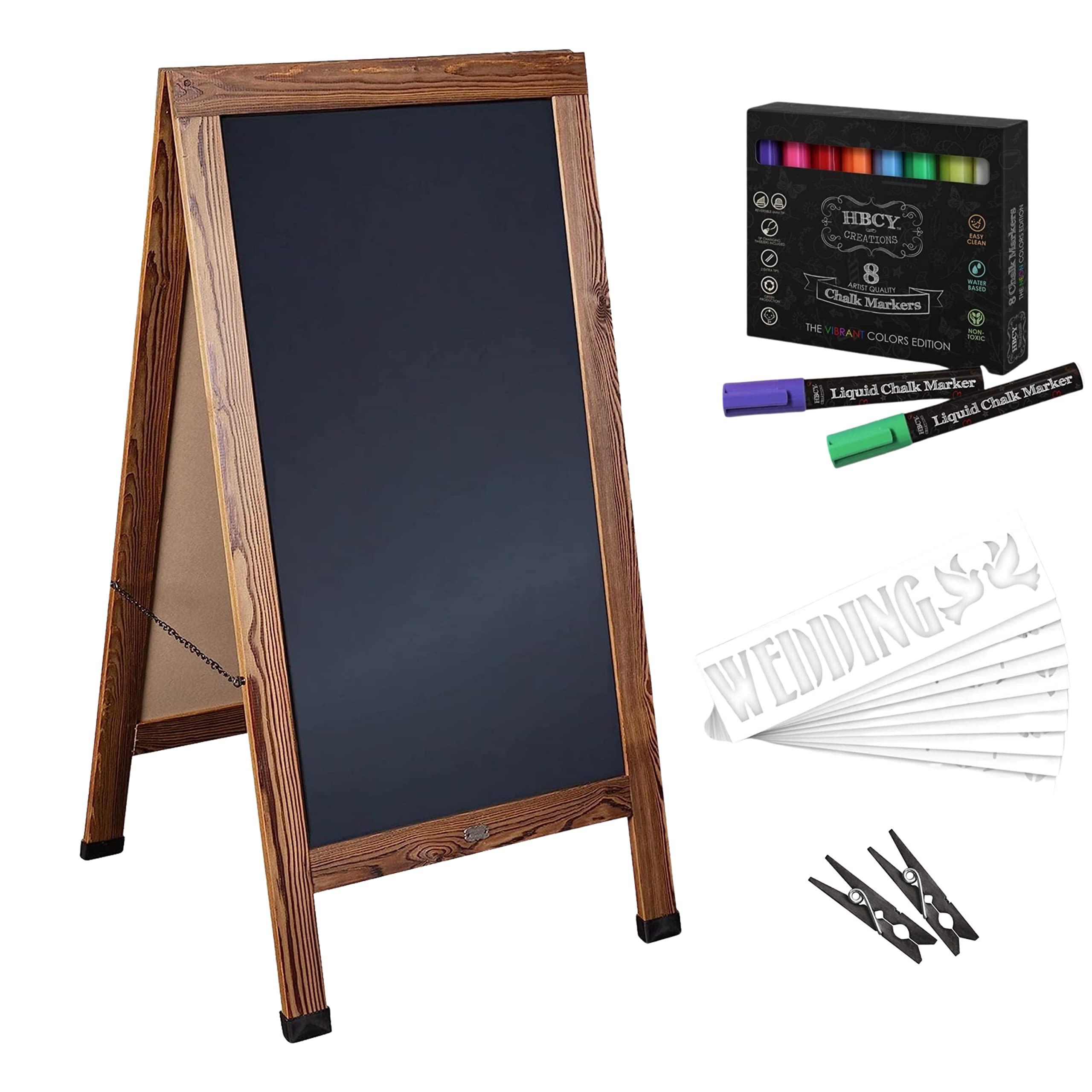 HBCY Creations 24" x 48" Torched Brown Solid Pine Wood A-Frame Magnetic Chalk Board Sign, Menu Chalkboard, Framed Chalkboard, Outdoor Sign, Standing Chalkboard, Sandwich Board