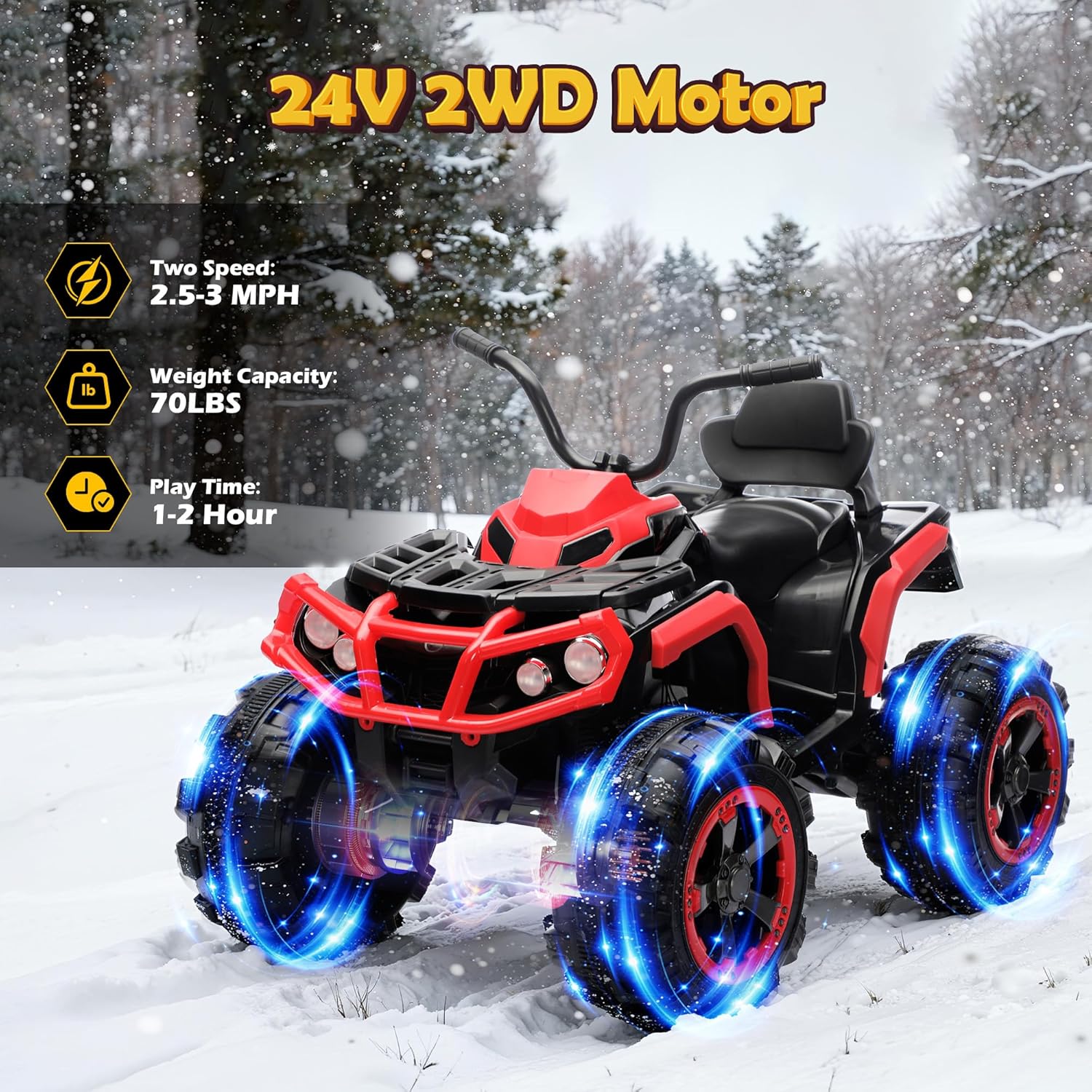 24V Kids ATV 4 Wheeler, Ride on Toys for Big Kids w/ 2 Speed, Led Light, Spring Suspension, Bluetooth, Music, 24 Volt Ride on Electric Quad for Boy & Girl Ages 3+ Red