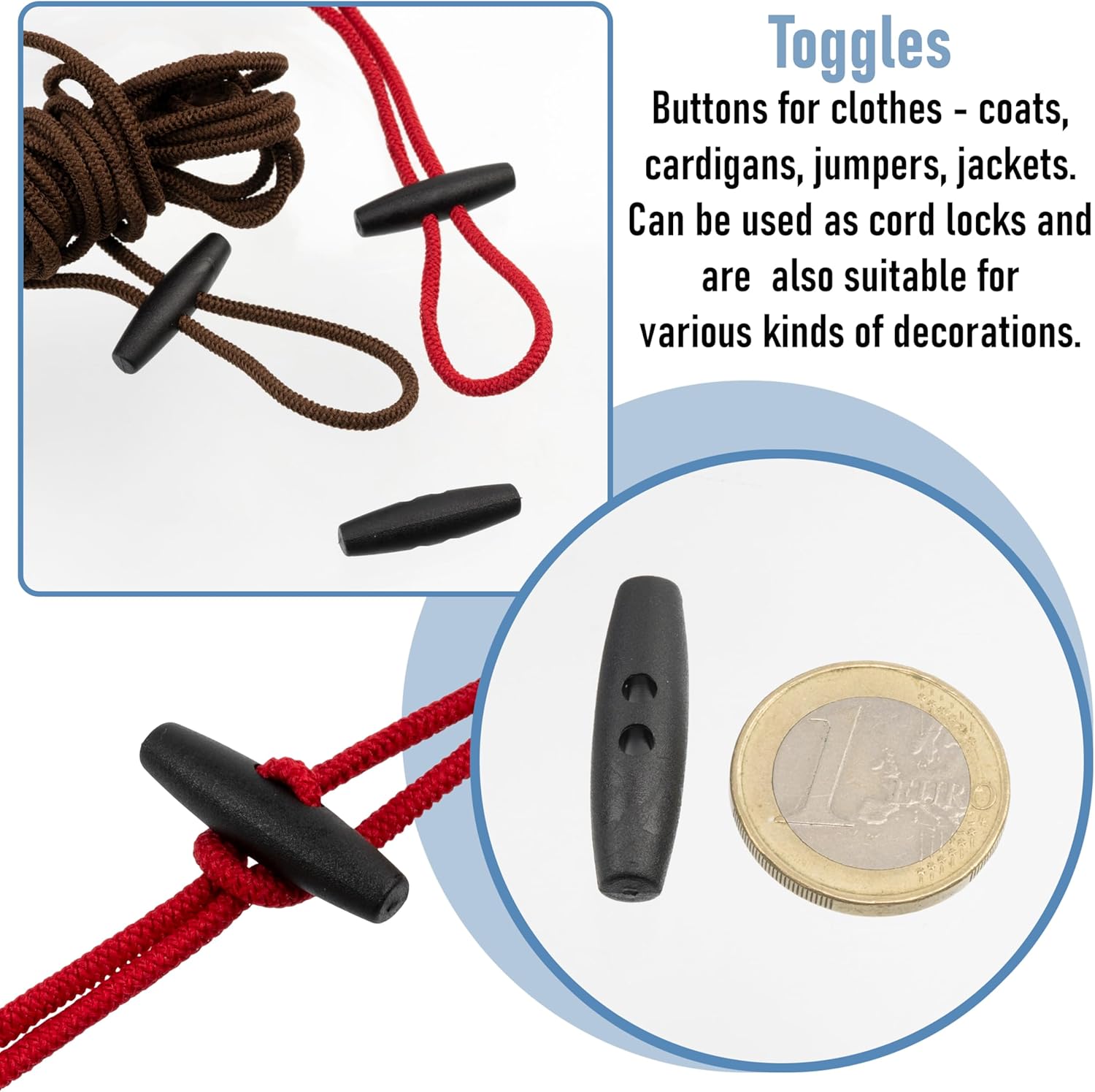 AERZETIX - Pack of 35 Plastic Sewing Replacement Buttons 30 mm in Oblong Shape - Black - Opening 2.5 mm - Project Repair Textile DIY Haberdashery Sewing