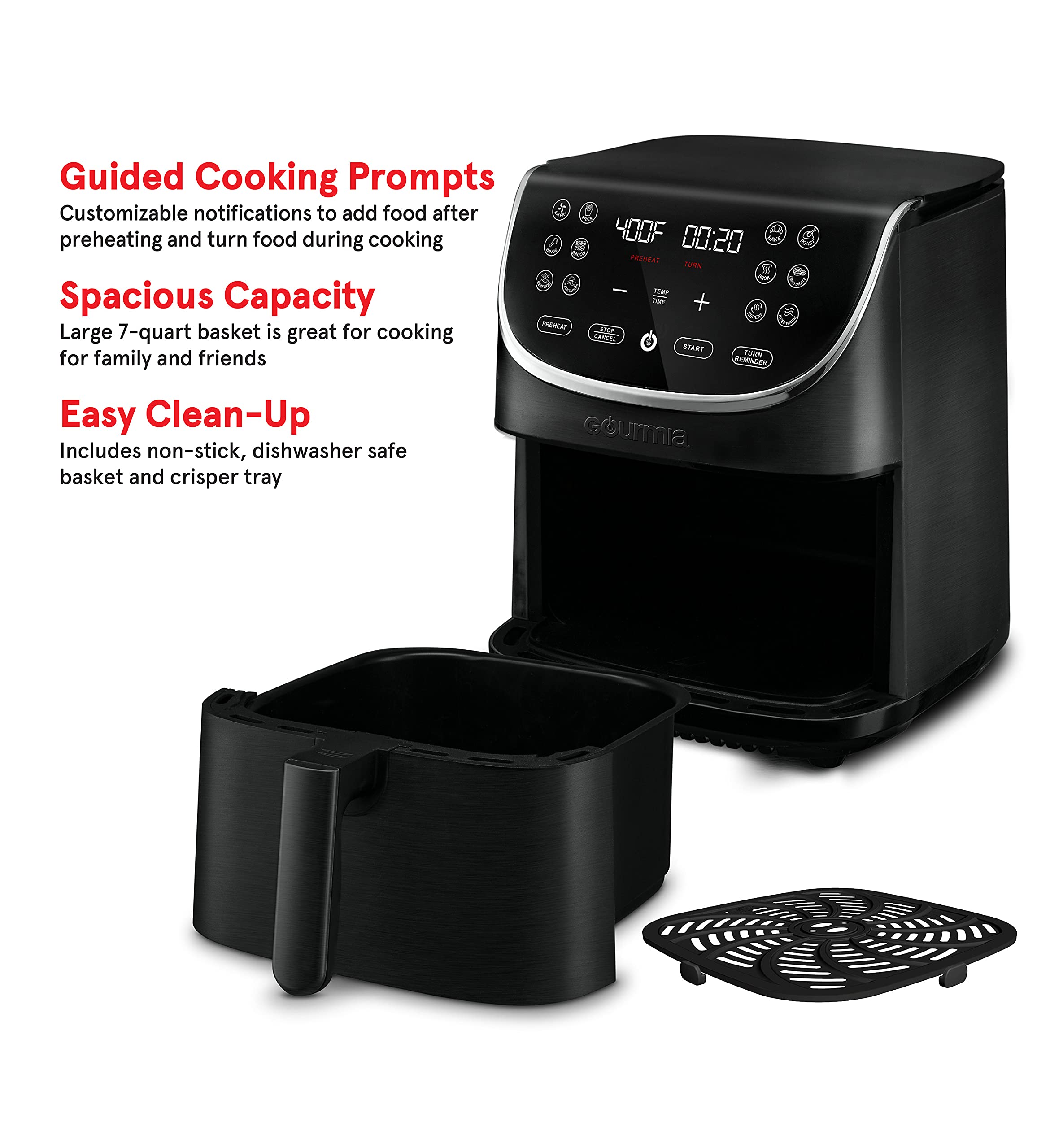 Buy Gourmia Air Fryer Oven Digital Display 7 Quart Large AirFryer