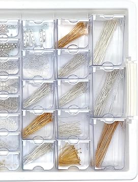 Bead Storage Solutions Elizabeth Ward Plastic See-Through Stackable 1,111 Piece Gold/Silver Assorted Costume Jewelry Findings Tray Bead Organizer