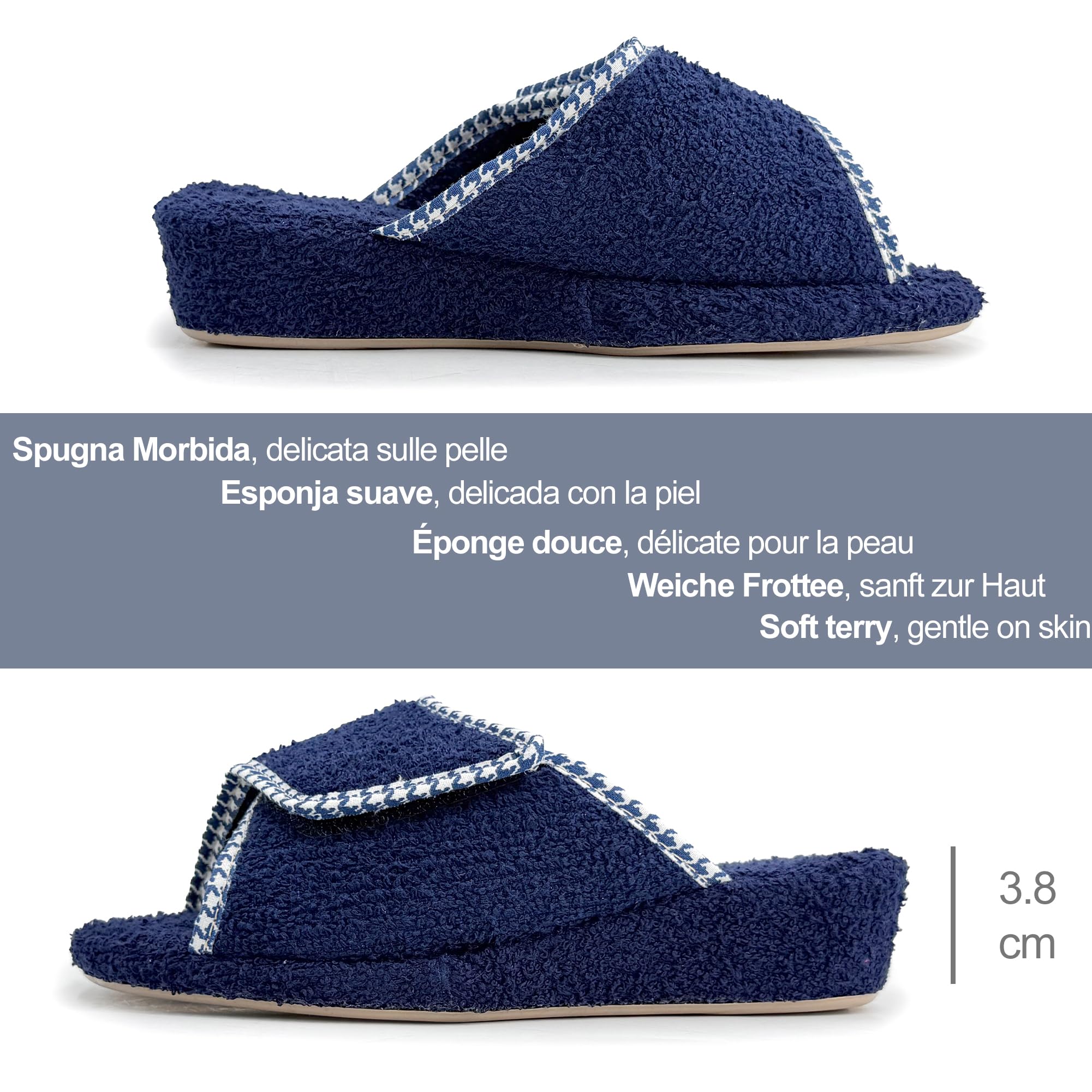 Zapatillas Casa Mujer Cuña con Rizo de Toalla Punta Abierta Chinelas con Cierre Adhesivo para Pies Hinchados Sandalias Suela Corcho