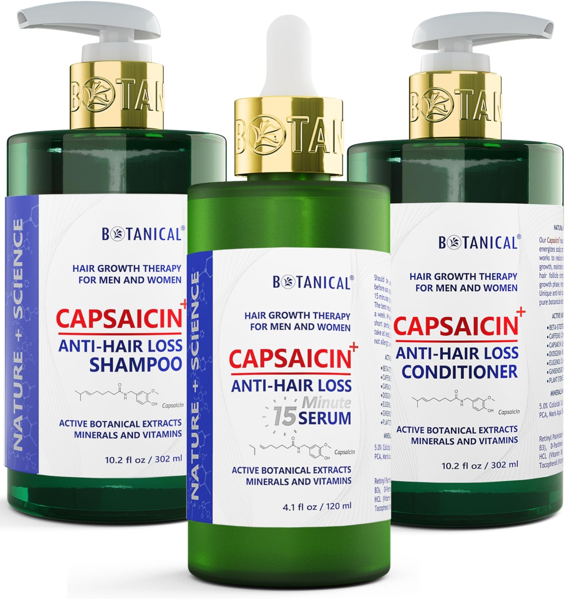 Botanical Capsaicin Shampoo for Hair Loss Pre-Shampoo Scalp Treatment and Anti-Hair Thinning Conditioner For Men & Women