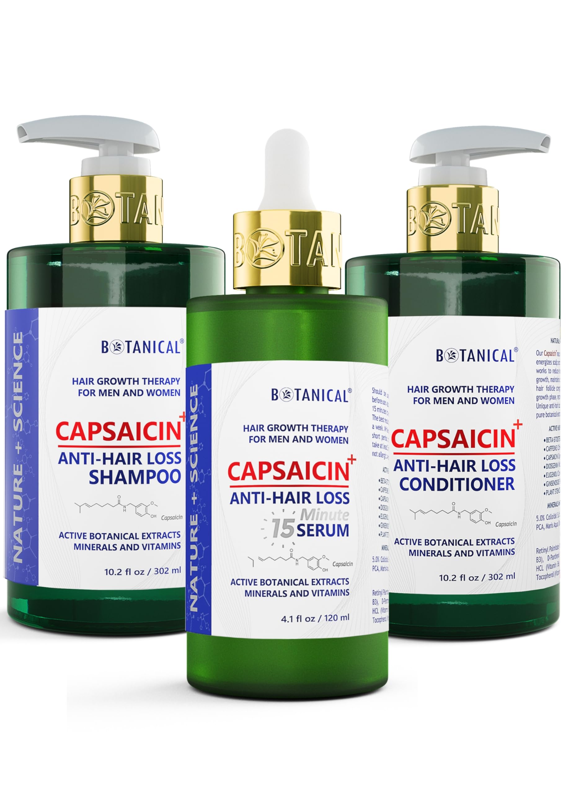 Botanical Capsaicin Shampoo for Hair Loss Pre-Shampoo Scalp Treatment and Anti-Hair Thinning Conditioner For Men & Women