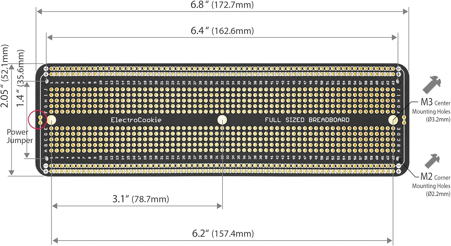ElectroCookie PCB Prototype Board Large Solderable Breadboard for