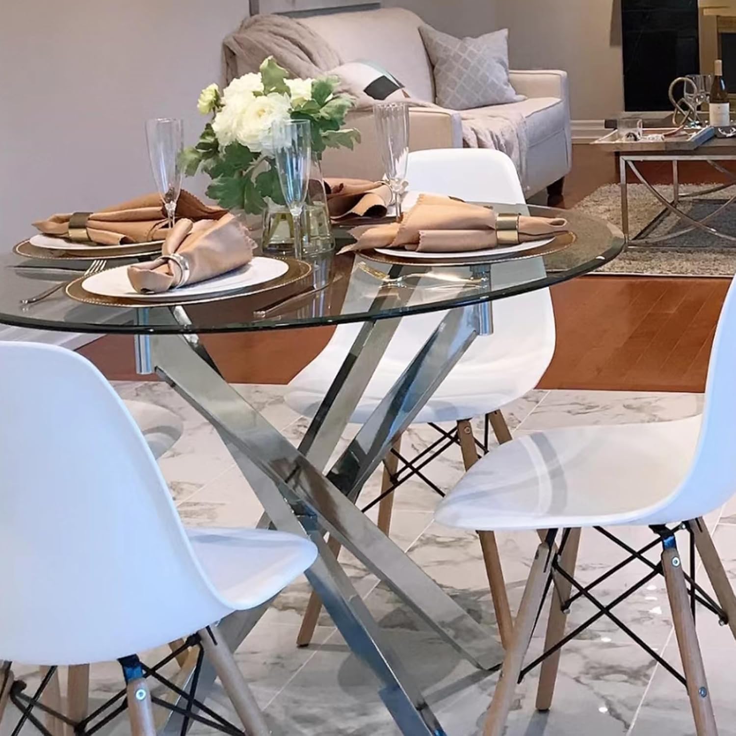 36 Inch Round Tempered Glass Table Top, 0.35 Inch Thick Clear Circular Tabletop with 6 Anti-Slip Rubber Rings, Replacement for Dining & Kitchen and Patio Table