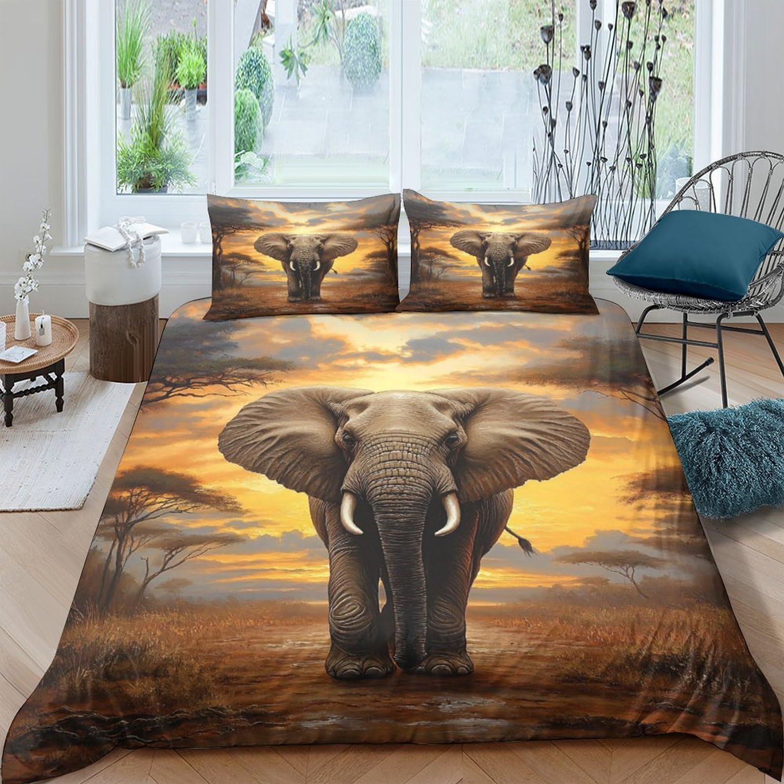 Ctjqhvkz Style-6 3D Printed Sunset Elephant Fitted Sheet Microfiber Soft Bed Cover For Bedroom Dorm Mattress Protection Decor Single（135X200cm）