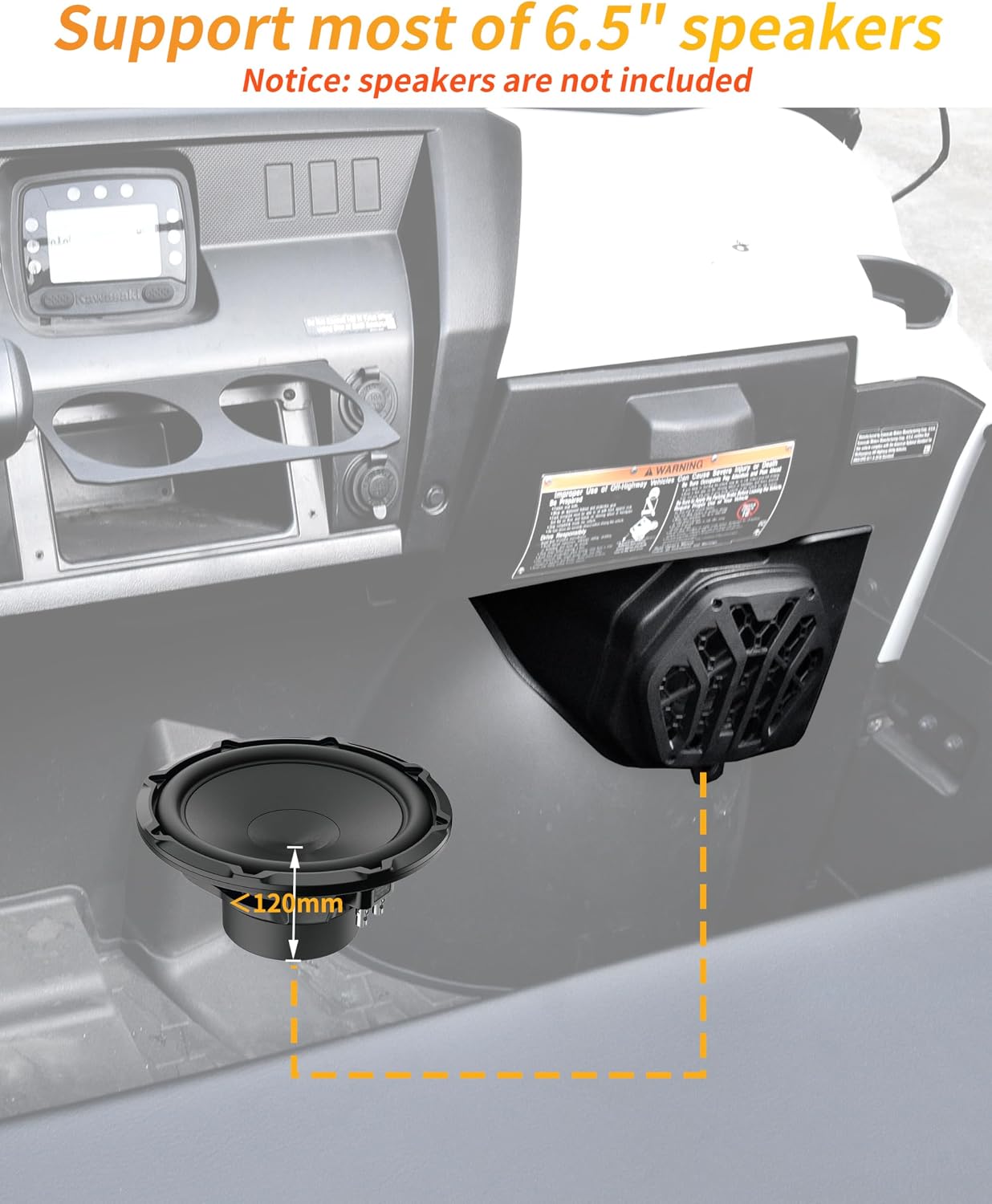Under Dash Speaker Pods for Kawasaki Mule PRO-FXT DXT DX FX FXR 2015-2026 Accessories, No-Drill Dashboard Speaker Enclosures Holders with Space-Saving Design & Enhanced Protection(One Pair)
