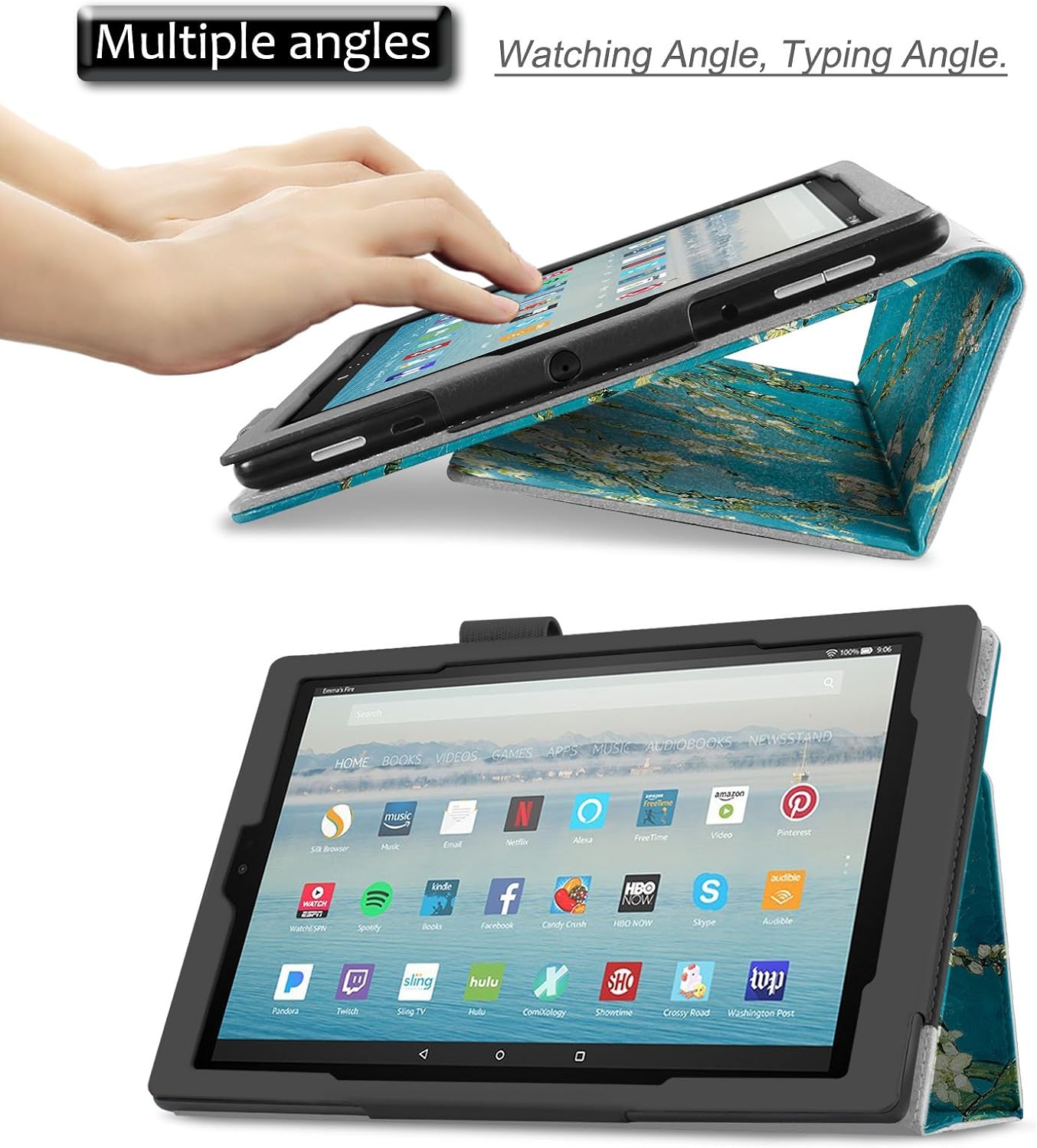 Infiland All-New Fire HD 10 2017 Case - Premium Folio Smart Stand Cover with Auto Wake/Sleep Function for All-New Fire HD 10 Tablet 10.1" (7th Generation, 2017 Release), Bloosom