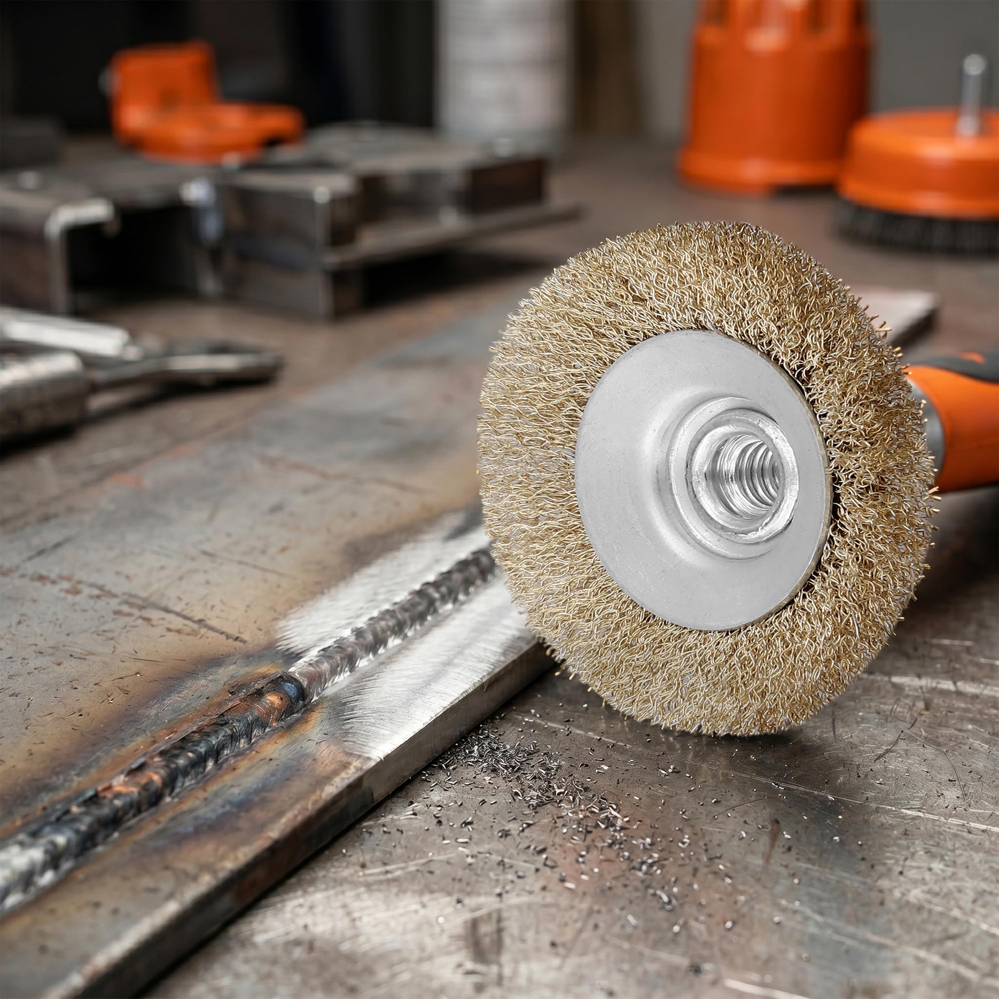 Lot de 10 brosses métalliques de 100 mm pour meuleuse d'angle, filetage M14, roues en fil d'acier très résistant pour enlever la rouille, décapage de peinture, nettoyage de soudure